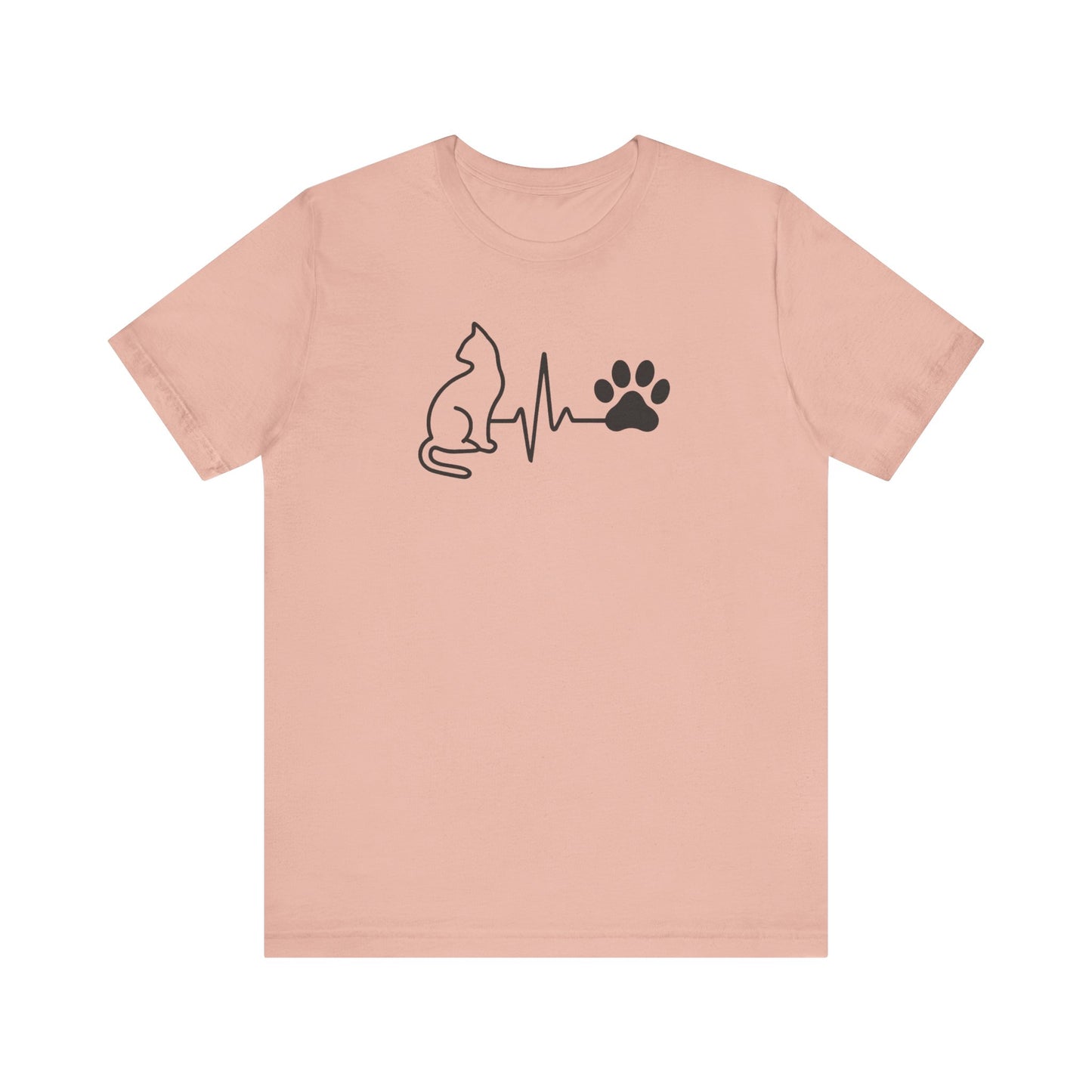 Cat Lover's Heartbeat Tee, Pet Owner Gift, Short Sleeve T-Shirt, Casual Top, Animal Lover Apparel, Purr-fect Gift for Cat Lovers