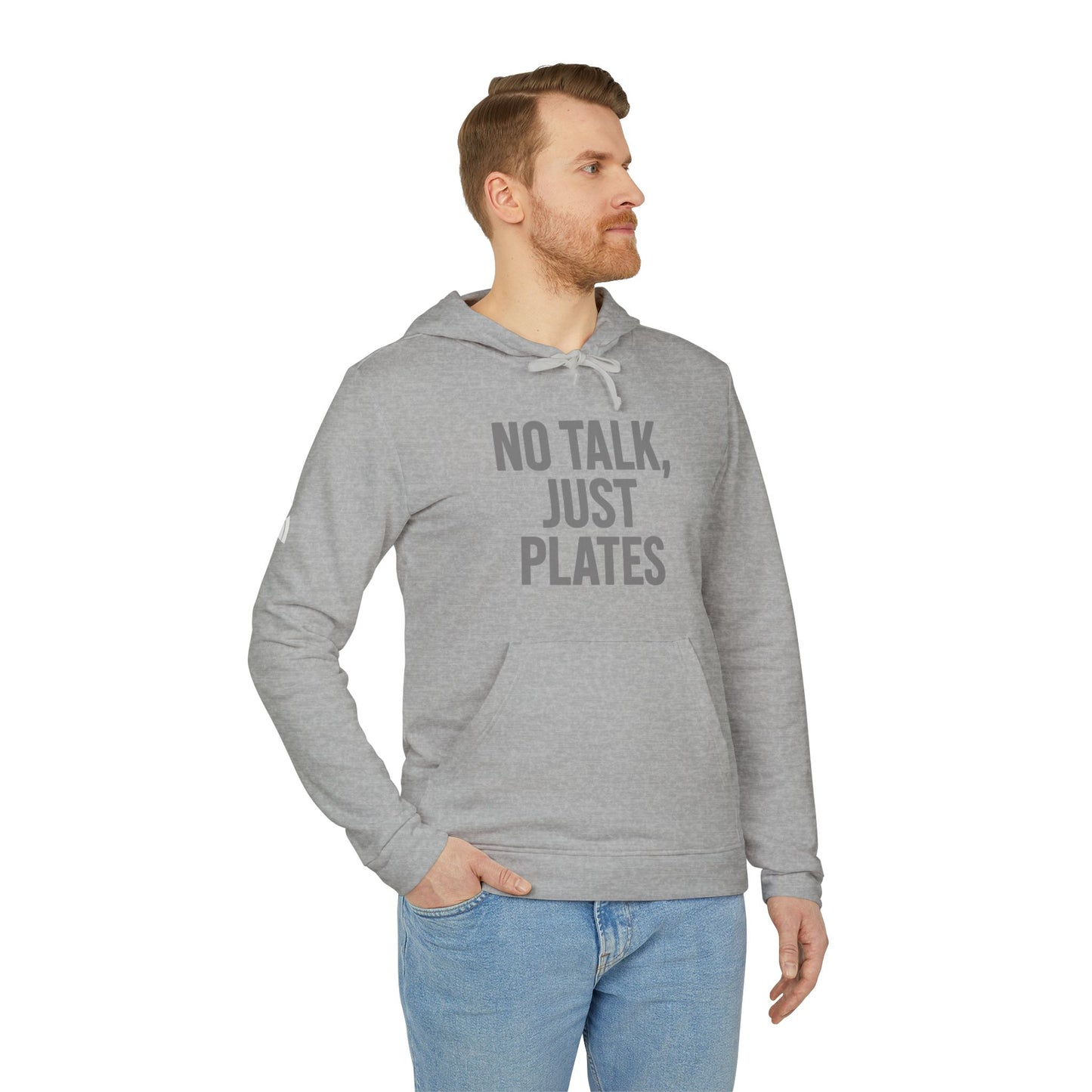 Adidas Fleece Hoodie - No Talk, Just Plates | Sporty Casual Wear, Unisex Lounge Apparel, Gift for Food Lovers, Everyday Comfort