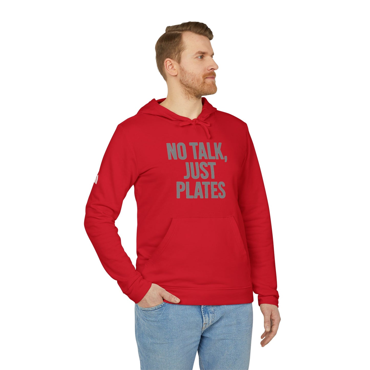 Adidas Fleece Hoodie - No Talk, Just Plates | Sporty Casual Wear, Unisex Lounge Apparel, Gift for Food Lovers, Everyday Comfort