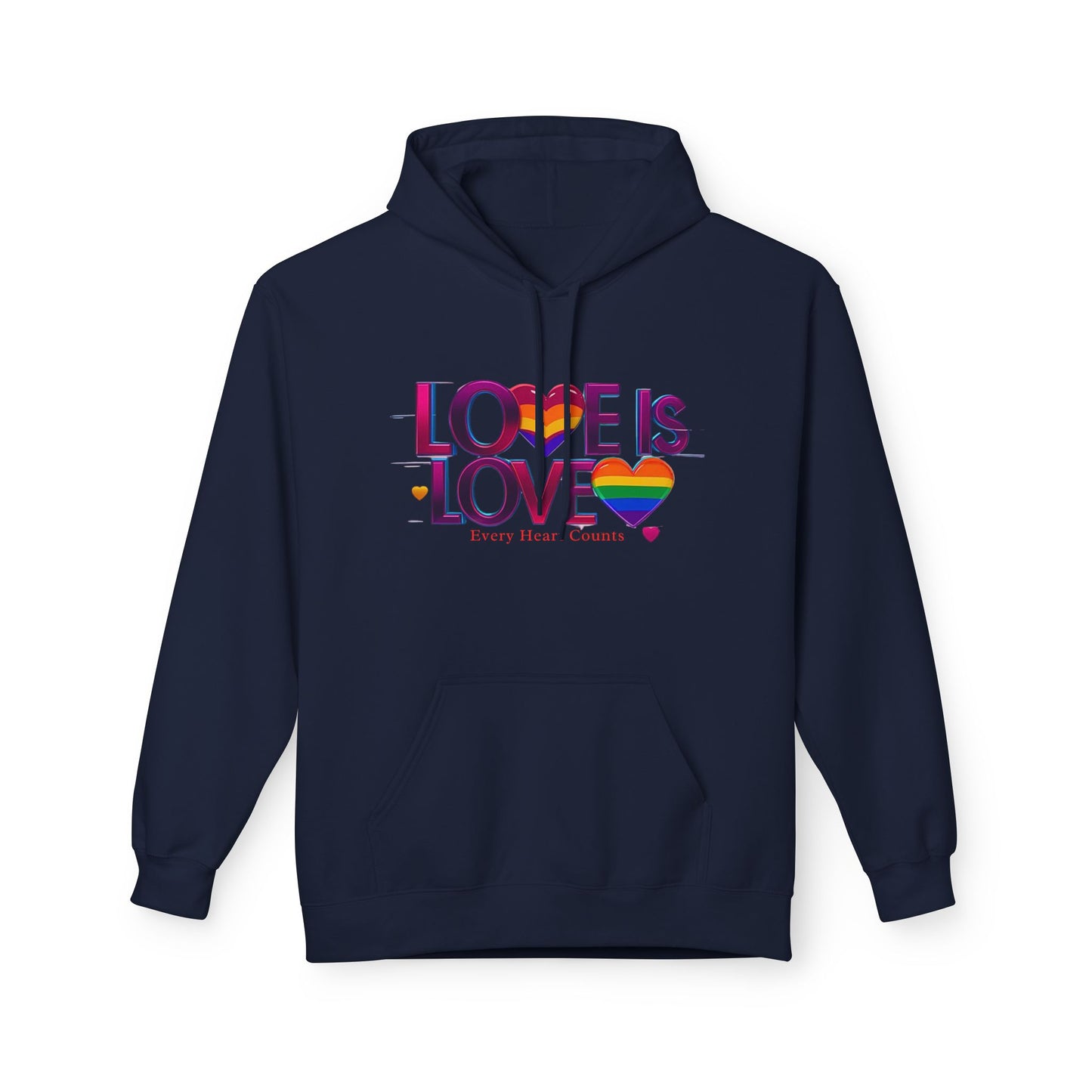 Pride Fleece Hoodie, Love is Love LGBTQ Apparel, Unisex Hoodie for Spring, Cozy Gift, Rainbow Heart Design, Warm Layer