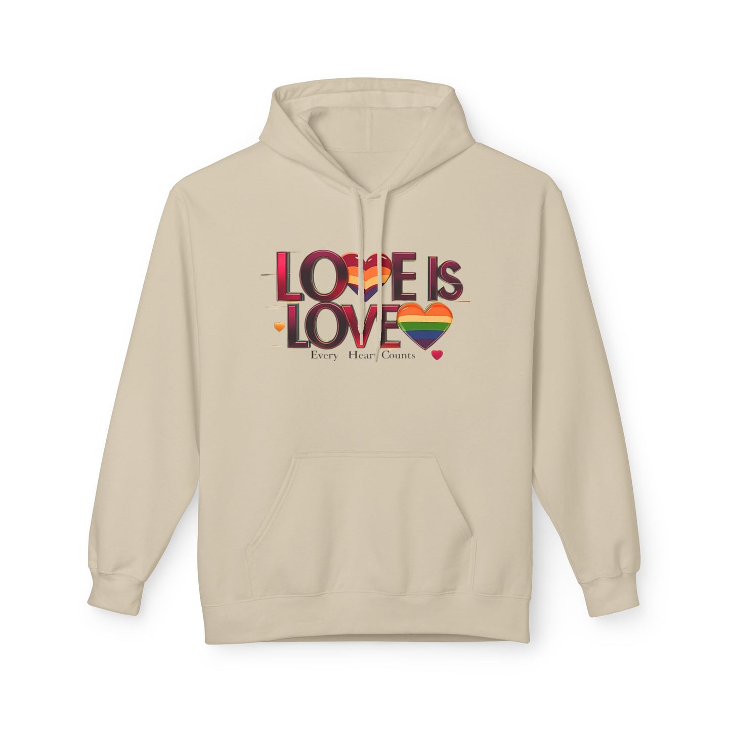 Love is Love Fleece Hoodie, Unisex LGBTQ Pride Apparel, Cozy Casual Wear, Gift for Him or Her, Rainbow Heart Design