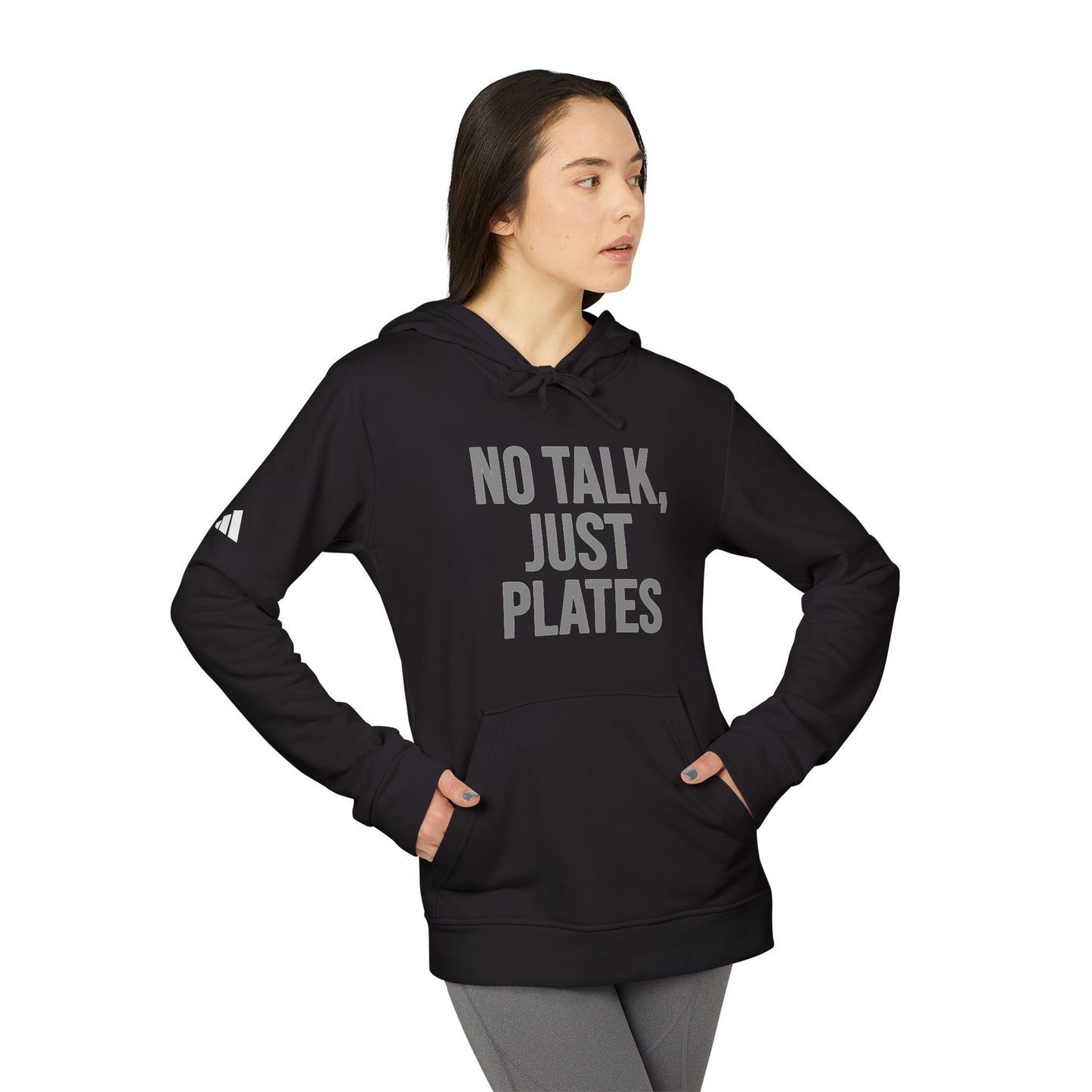 Adidas Fleece Hoodie - No Talk, Just Plates | Sporty Casual Wear, Unisex Lounge Apparel, Gift for Food Lovers, Everyday Comfort