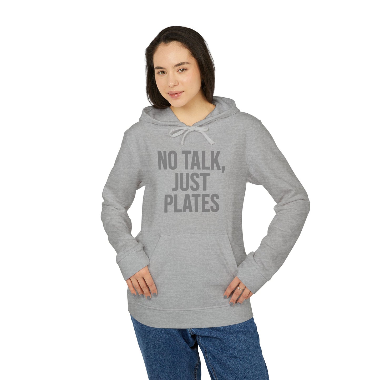 Adidas Fleece Hoodie - No Talk, Just Plates | Sporty Casual Wear, Unisex Lounge Apparel, Gift for Food Lovers, Everyday Comfort