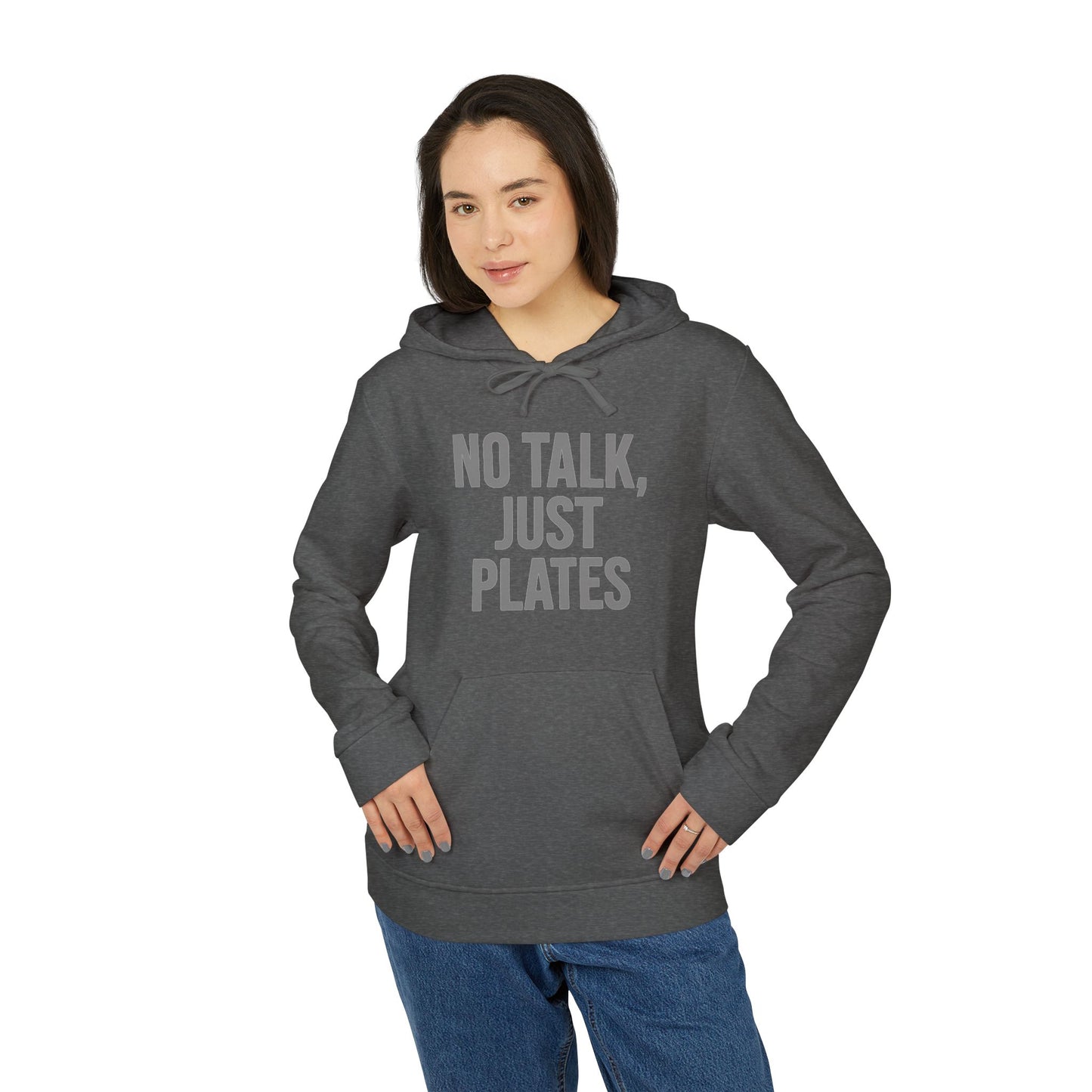 Adidas Fleece Hoodie - No Talk, Just Plates | Sporty Casual Wear, Unisex Lounge Apparel, Gift for Food Lovers, Everyday Comfort