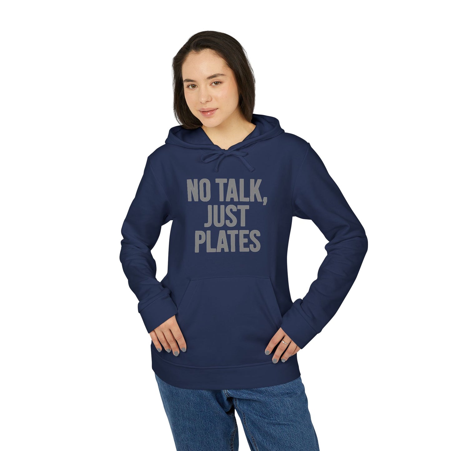 Adidas Fleece Hoodie - No Talk, Just Plates | Sporty Casual Wear, Unisex Lounge Apparel, Gift for Food Lovers, Everyday Comfort