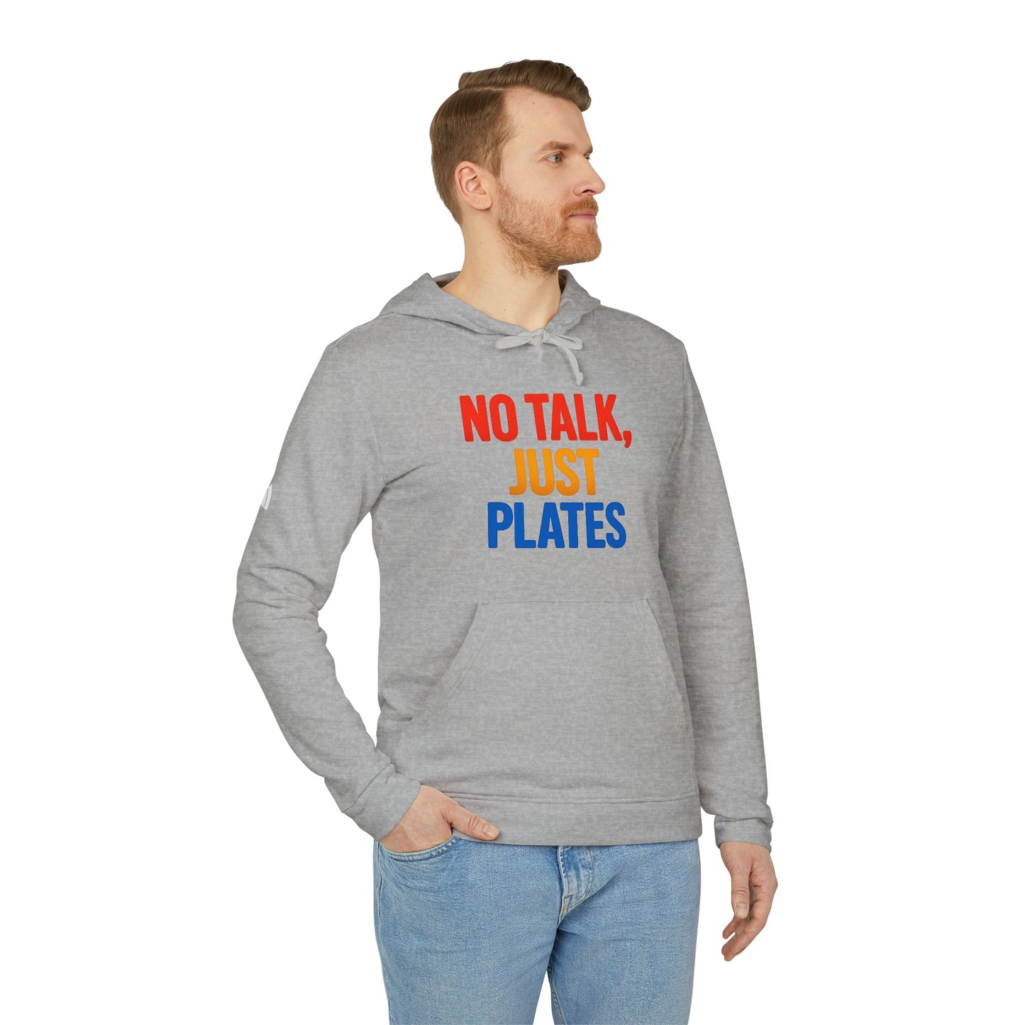 Adidas No Talk, Just Plates Hoodie - Unisex Fleece Sweatshirt for Food Lovers, Chef Gift, Casual Wear, Comfortable Fashion, Kitchen Humor