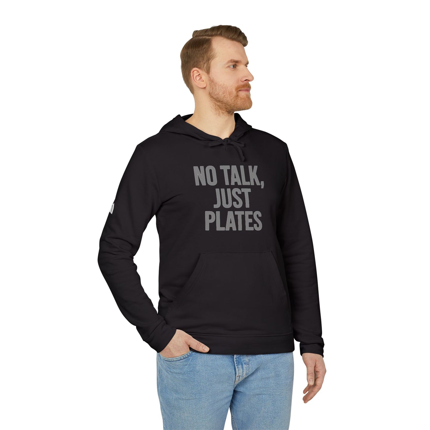 Adidas Fleece Hoodie - No Talk, Just Plates | Sporty Casual Wear, Unisex Lounge Apparel, Gift for Food Lovers, Everyday Comfort