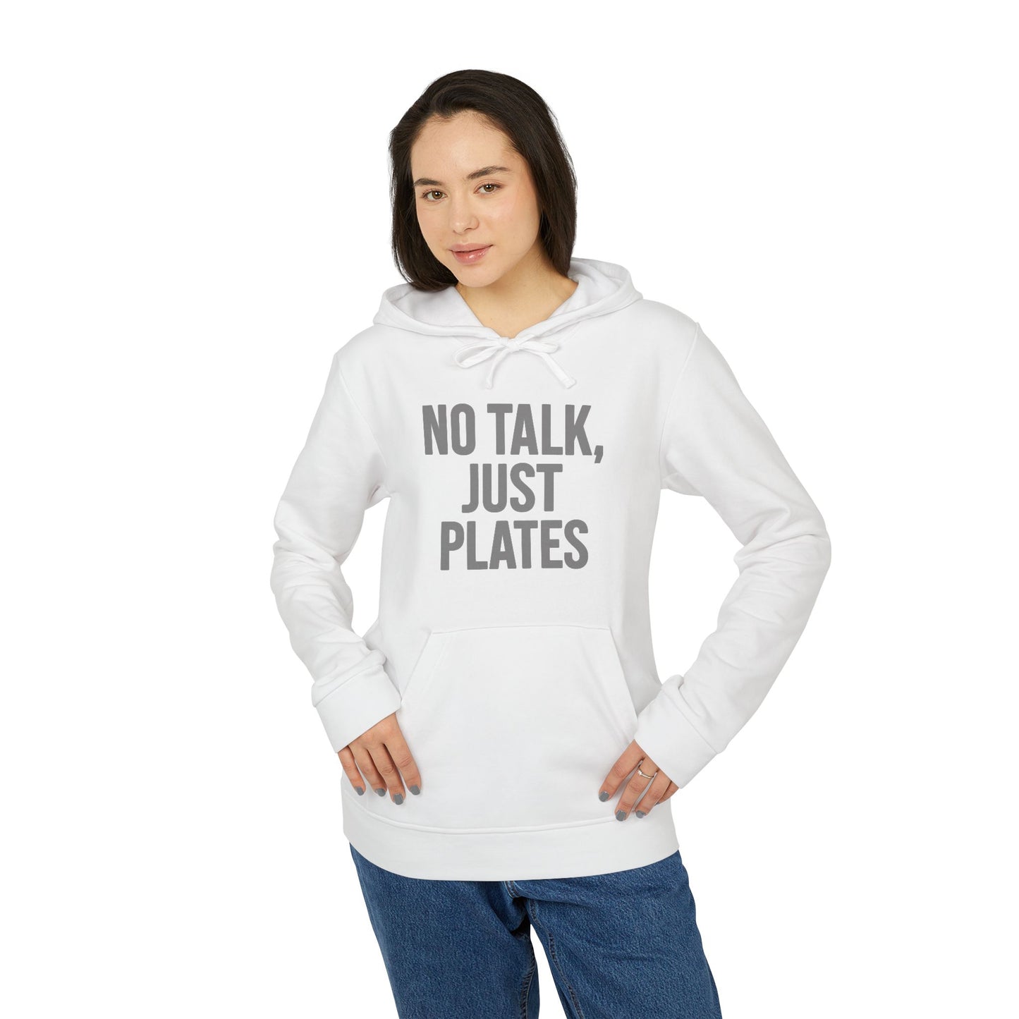 Adidas Fleece Hoodie - No Talk, Just Plates | Sporty Casual Wear, Unisex Lounge Apparel, Gift for Food Lovers, Everyday Comfort