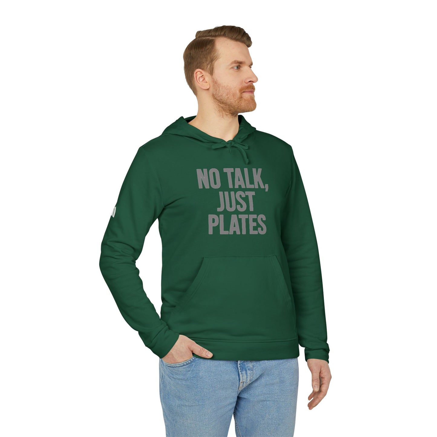 Adidas Fleece Hoodie - No Talk, Just Plates | Sporty Casual Wear, Unisex Lounge Apparel, Gift for Food Lovers, Everyday Comfort