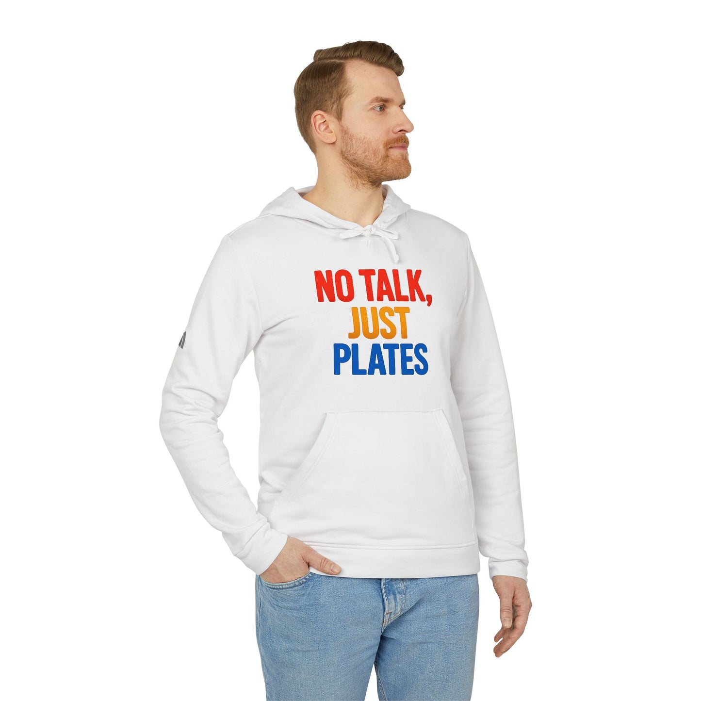 Adidas No Talk, Just Plates Hoodie - Unisex Fleece Sweatshirt for Food Lovers, Chef Gift, Casual Wear, Comfortable Fashion, Kitchen Humor