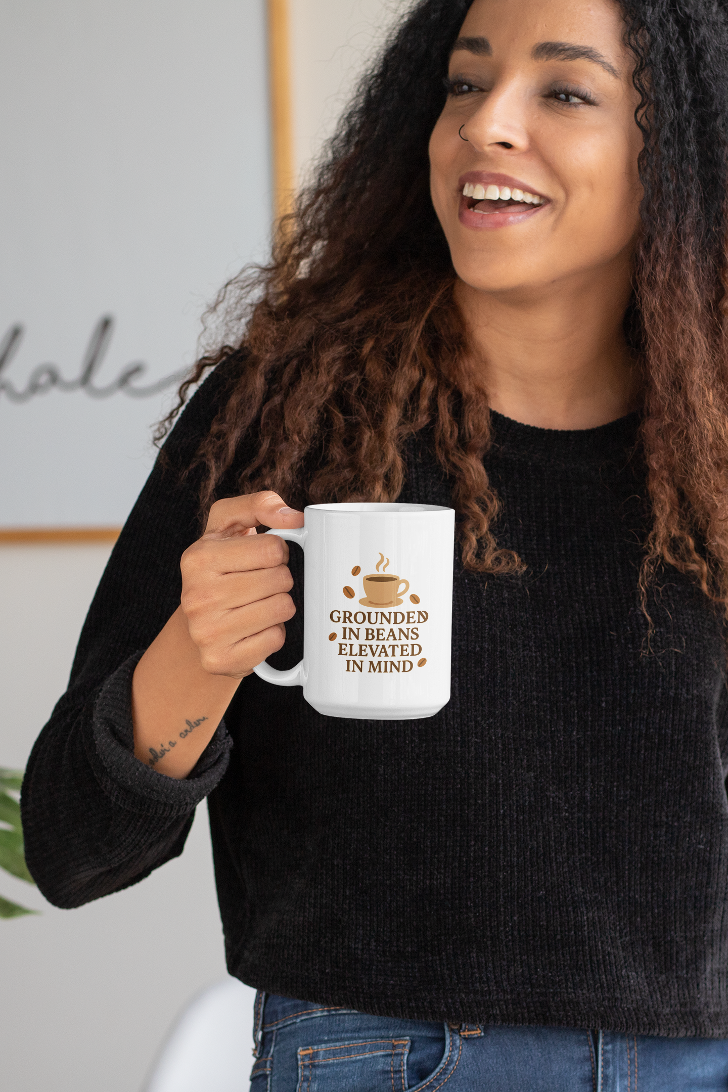 "Grounded in Beans, Elevated in Mind" Mug | Inspirational Coffee Lover Gift, Motivational Teacher Mug