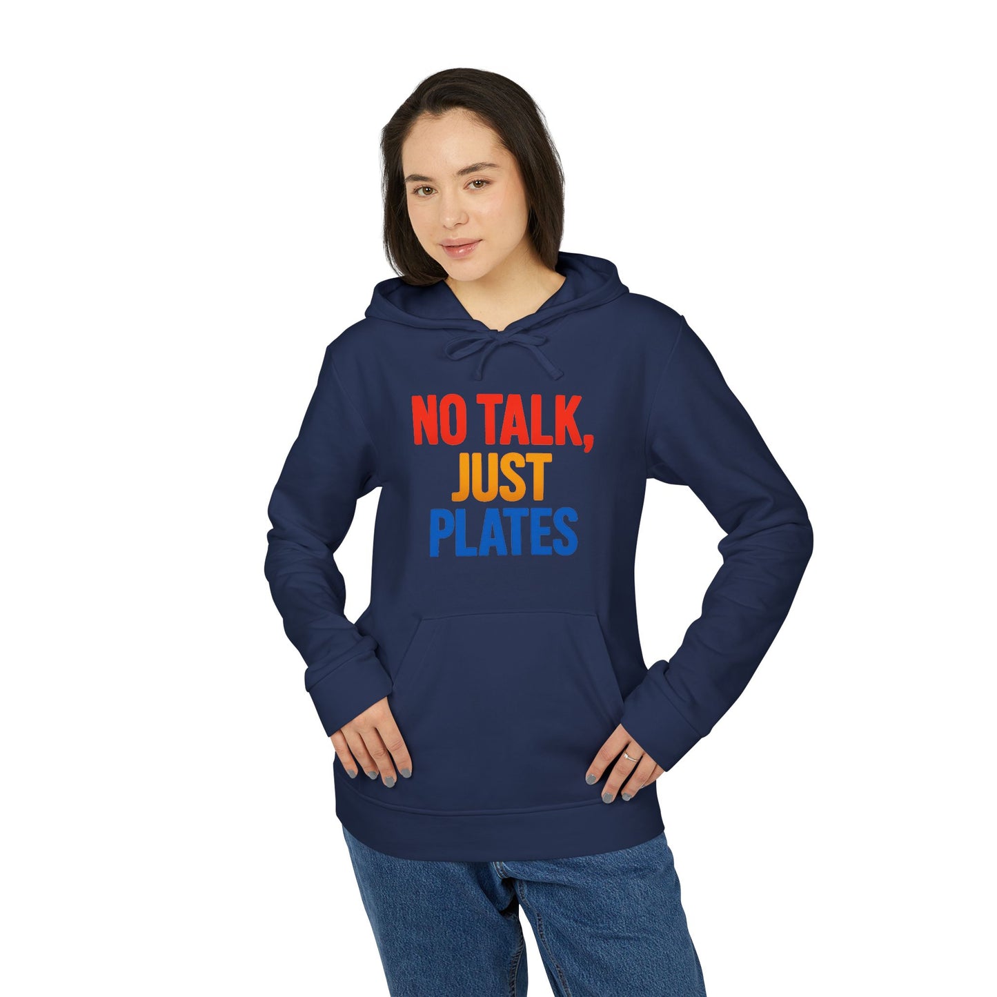 Adidas No Talk, Just Plates Hoodie - Unisex Fleece Sweatshirt for Food Lovers, Chef Gift, Casual Wear, Comfortable Fashion, Kitchen Humor