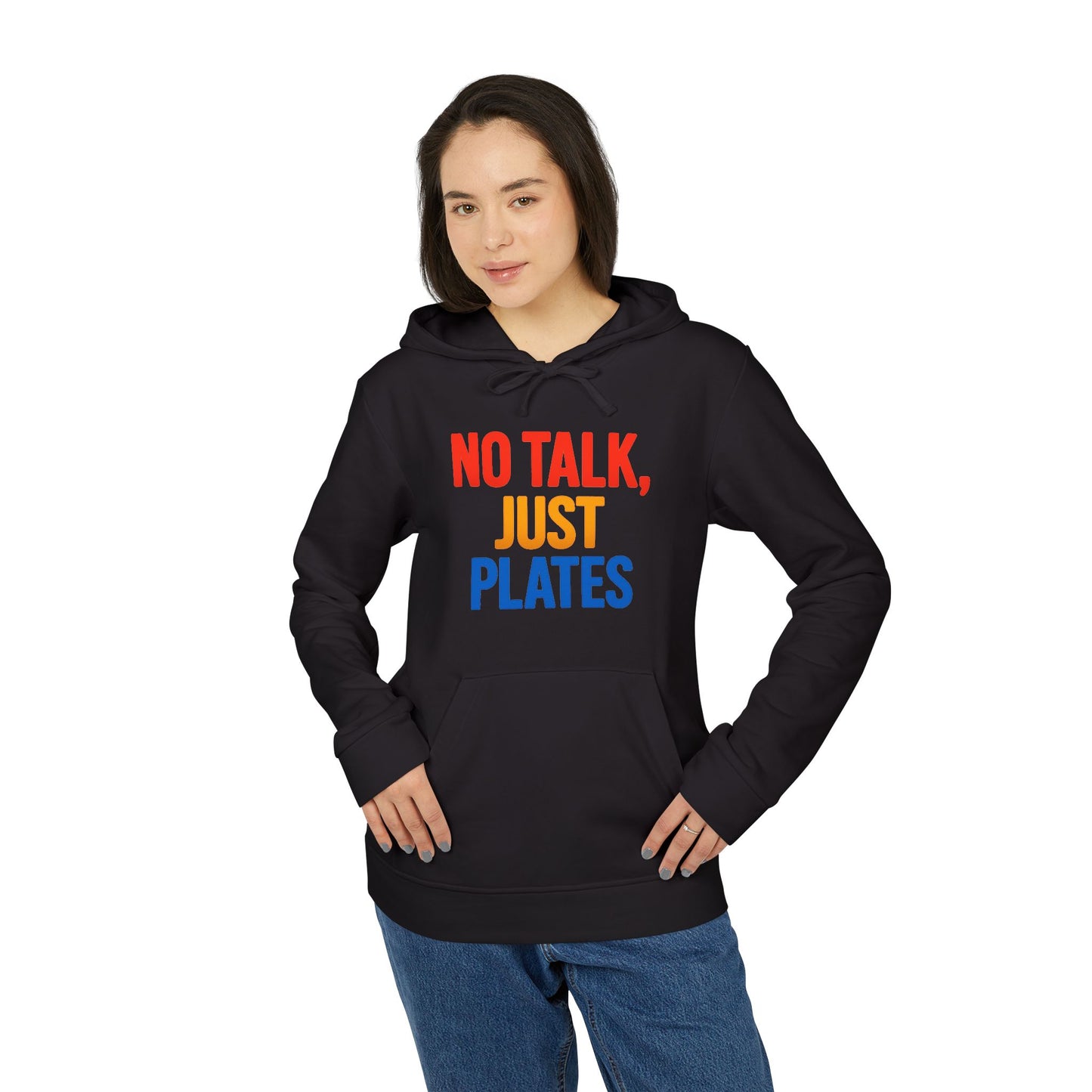 Adidas No Talk, Just Plates Hoodie - Unisex Fleece Sweatshirt for Food Lovers, Chef Gift, Casual Wear, Comfortable Fashion, Kitchen Humor