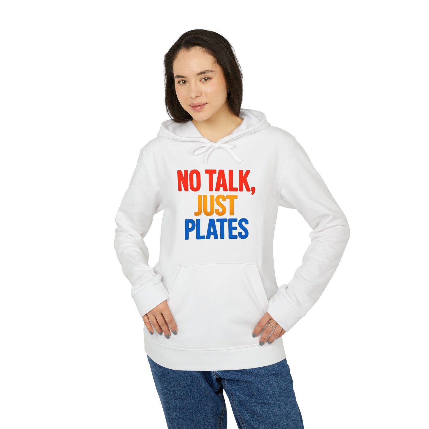 Adidas No Talk, Just Plates Hoodie - Unisex Fleece Sweatshirt for Food Lovers, Chef Gift, Casual Wear, Comfortable Fashion, Kitchen Humor