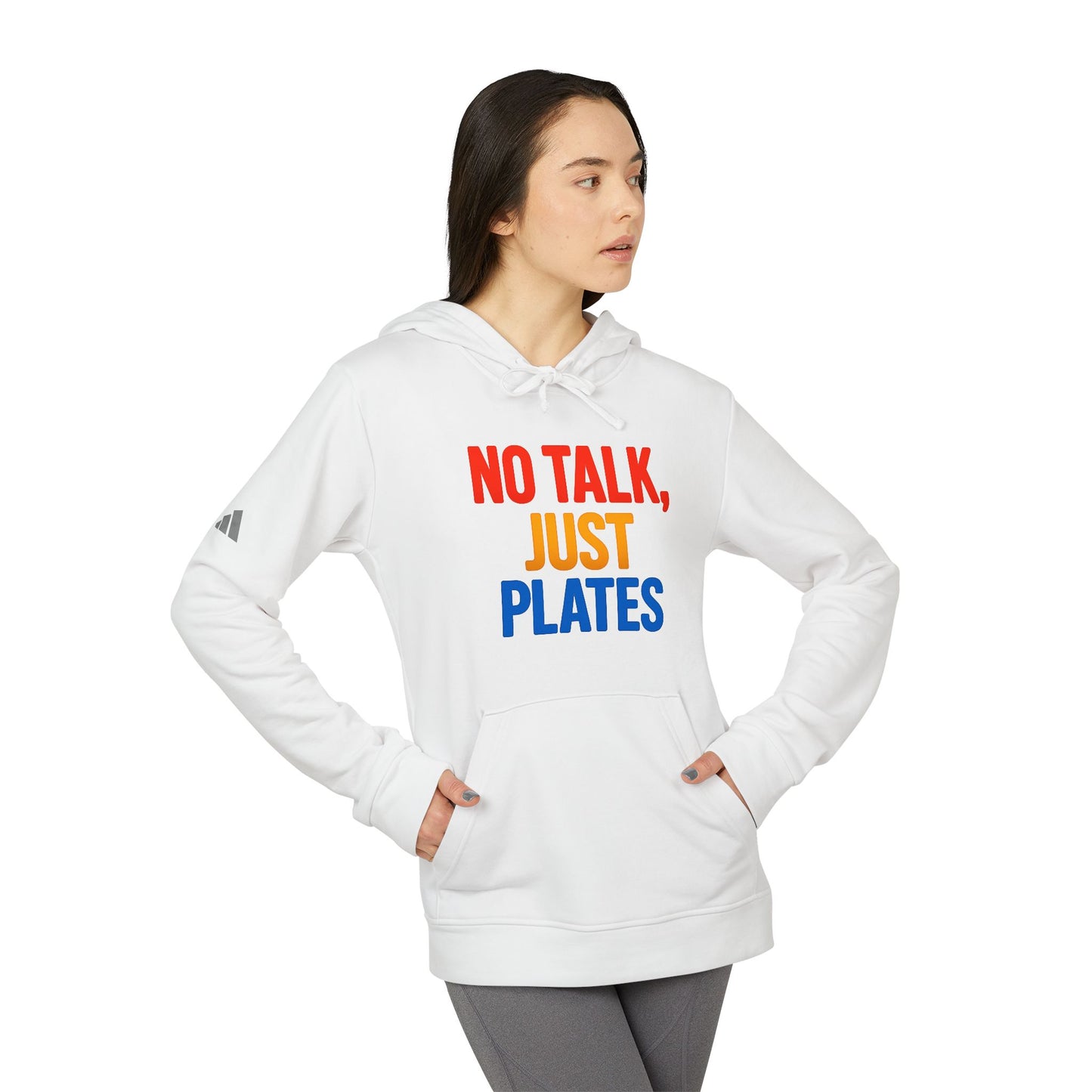 Adidas No Talk, Just Plates Hoodie - Unisex Fleece Sweatshirt for Food Lovers, Chef Gift, Casual Wear, Comfortable Fashion, Kitchen Humor