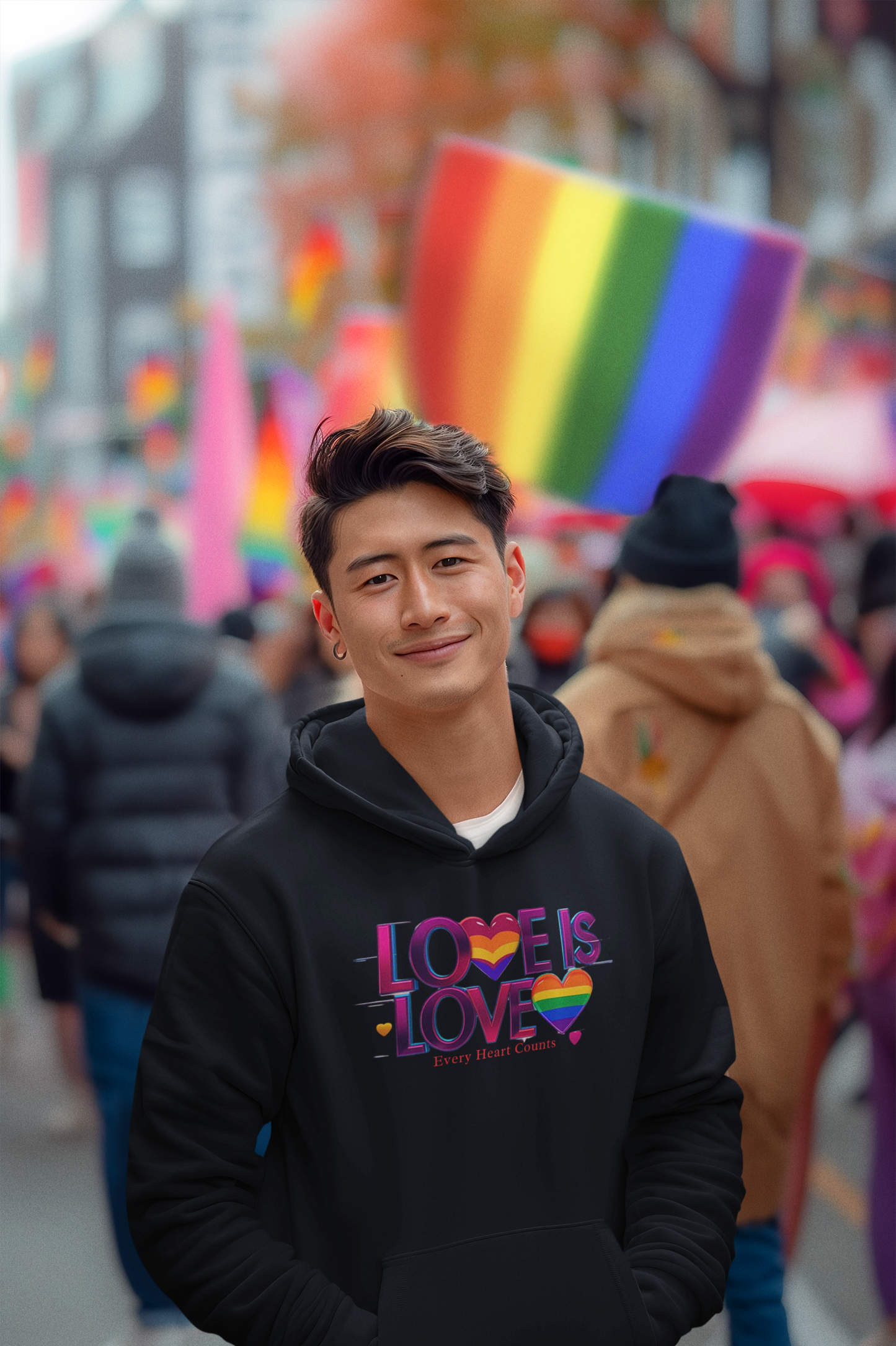 Pride Fleece Hoodie, Love is Love LGBTQ Apparel, Unisex Hoodie for Spring, Cozy Gift, Rainbow Heart Design, Warm Layer