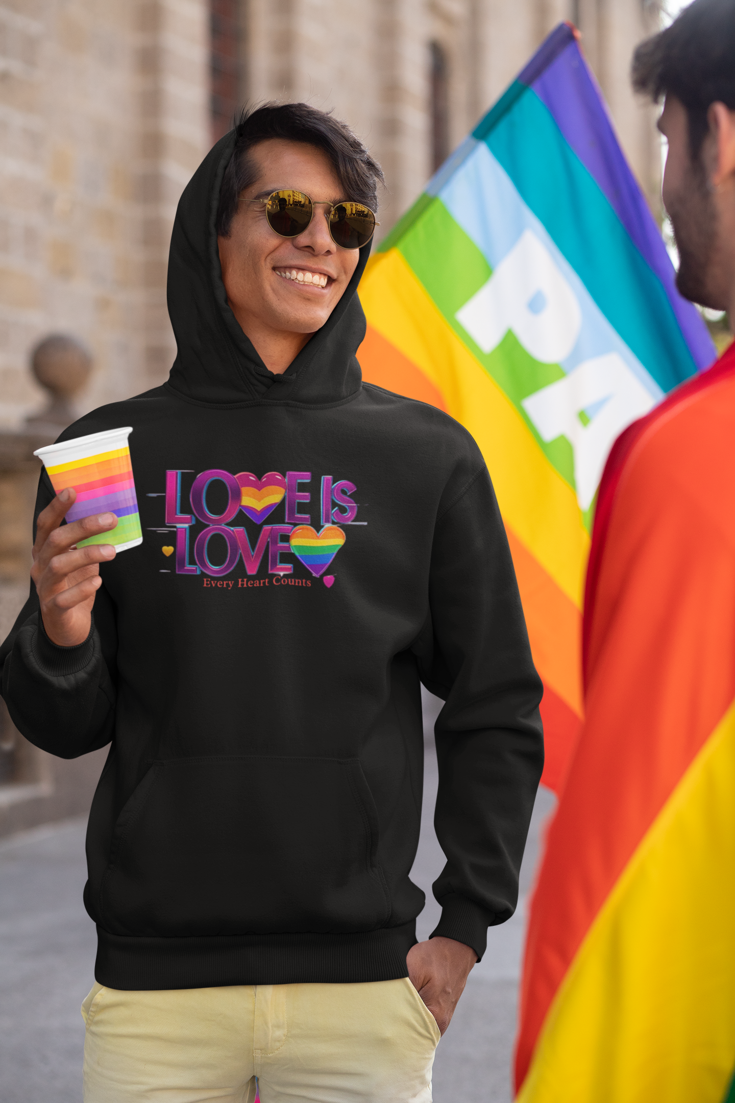 Pride Fleece Hoodie, Love is Love LGBTQ Apparel, Unisex Hoodie for Spring, Cozy Gift, Rainbow Heart Design, Warm Layer