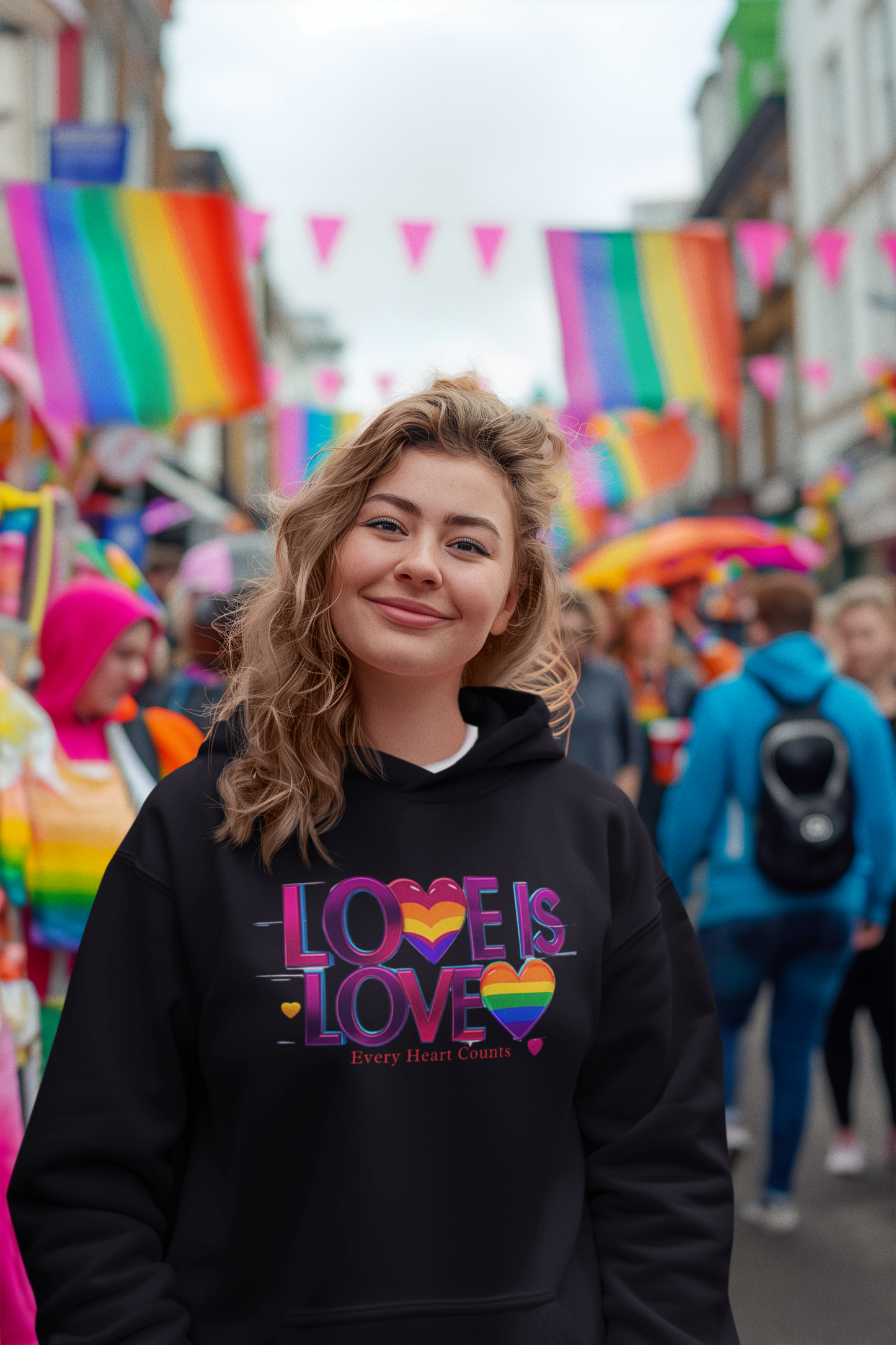 Pride Fleece Hoodie, Love is Love LGBTQ Apparel, Unisex Hoodie for Spring, Cozy Gift, Rainbow Heart Design, Warm Layer