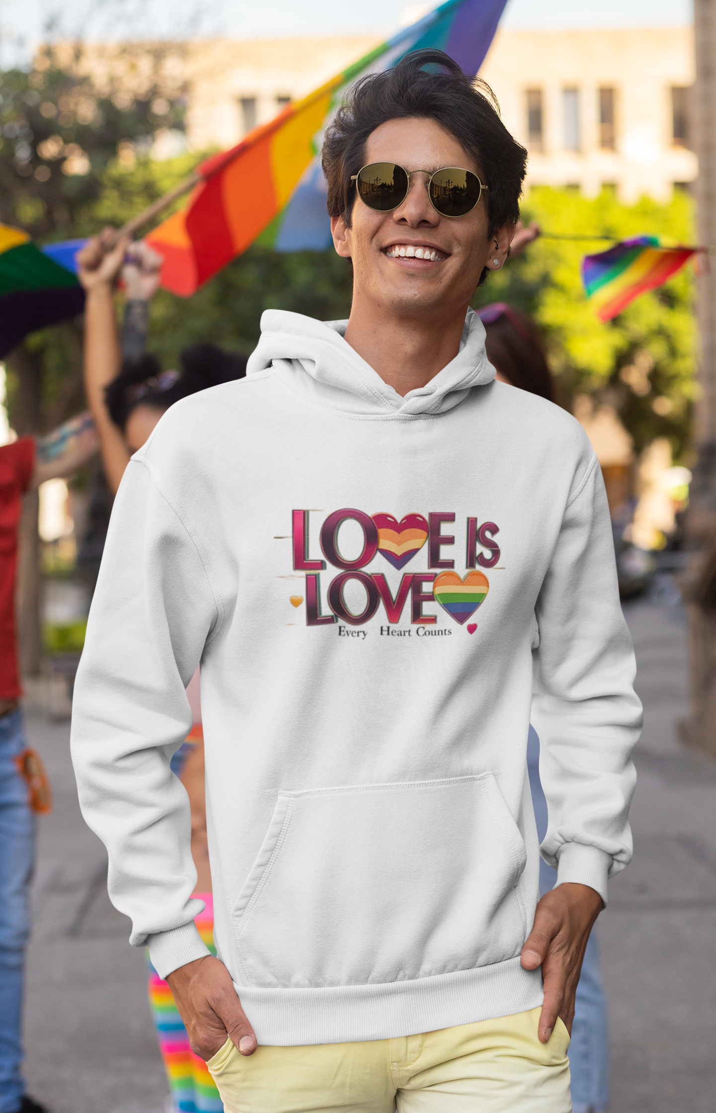 Love is Love Fleece Hoodie, Unisex LGBTQ Pride Apparel, Cozy Casual Wear, Gift for Him or Her, Rainbow Heart Design