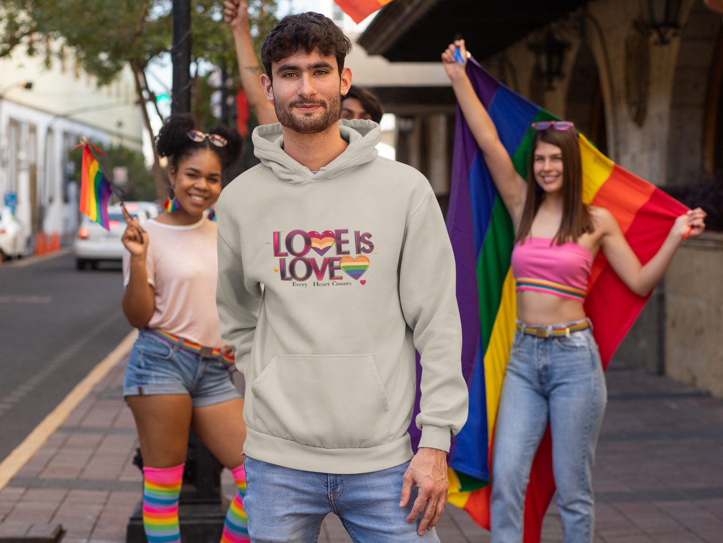 Love is Love Fleece Hoodie, Unisex LGBTQ Pride Apparel, Cozy Casual Wear, Gift for Him or Her, Rainbow Heart Design