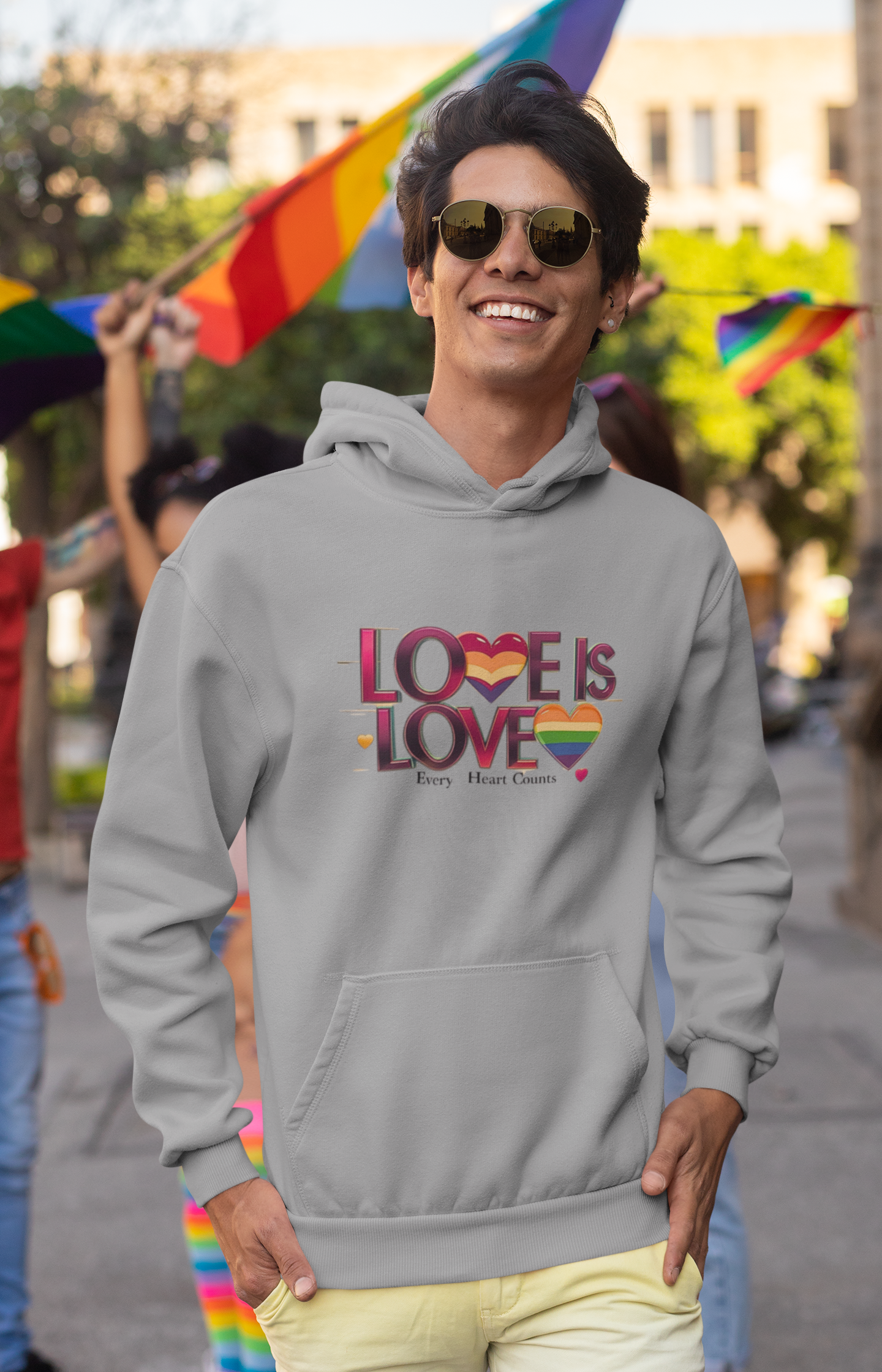 Love is Love Fleece Hoodie, Unisex LGBTQ Pride Apparel, Cozy Casual Wear, Gift for Him or Her, Rainbow Heart Design