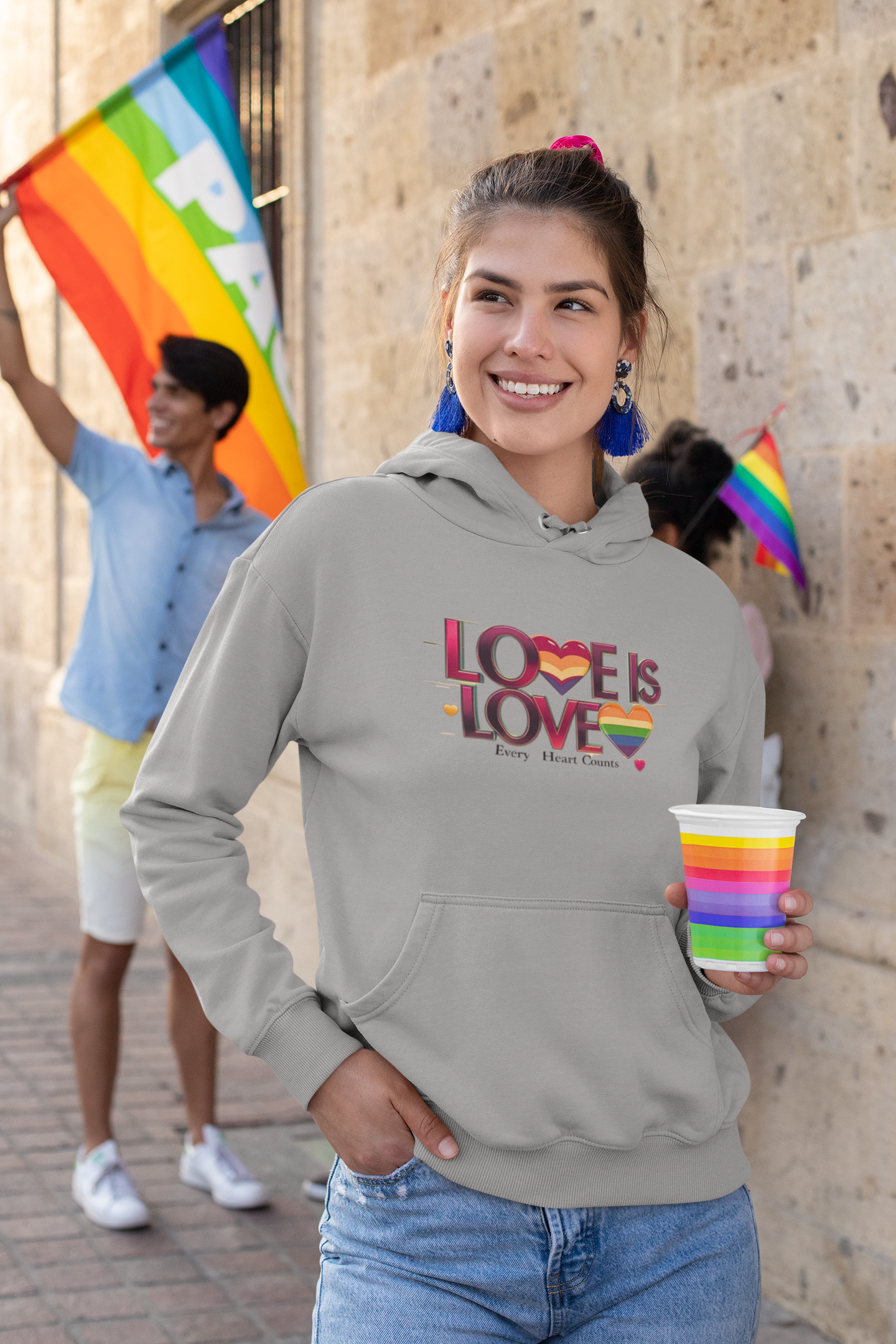 Love is Love Fleece Hoodie, Unisex LGBTQ Pride Apparel, Cozy Casual Wear, Gift for Him or Her, Rainbow Heart Design