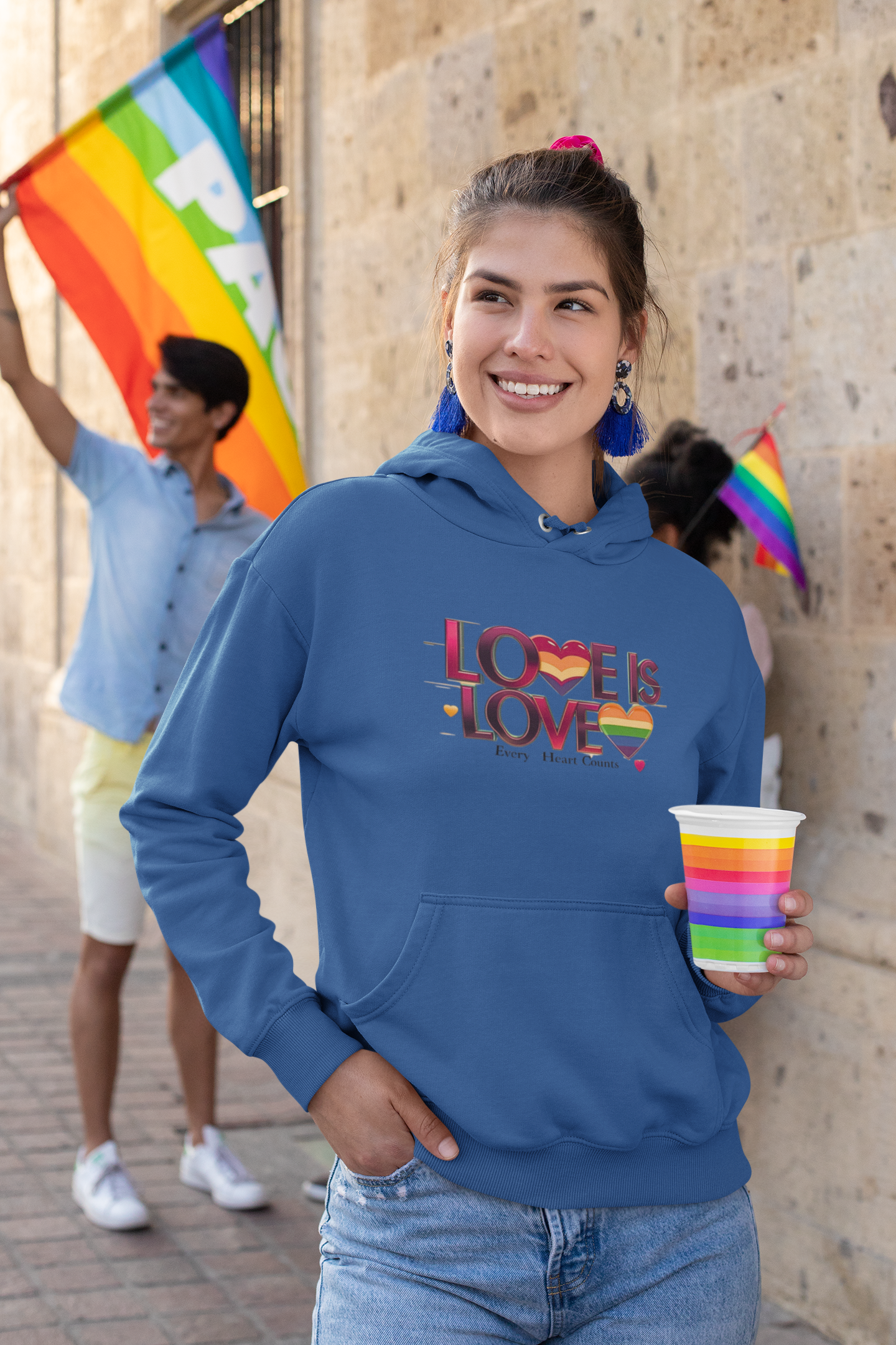 Pride Fleece Hoodie, Love is Love LGBTQ Apparel, Unisex Hoodie for Spring, Cozy Gift, Rainbow Heart Design, Warm Layer