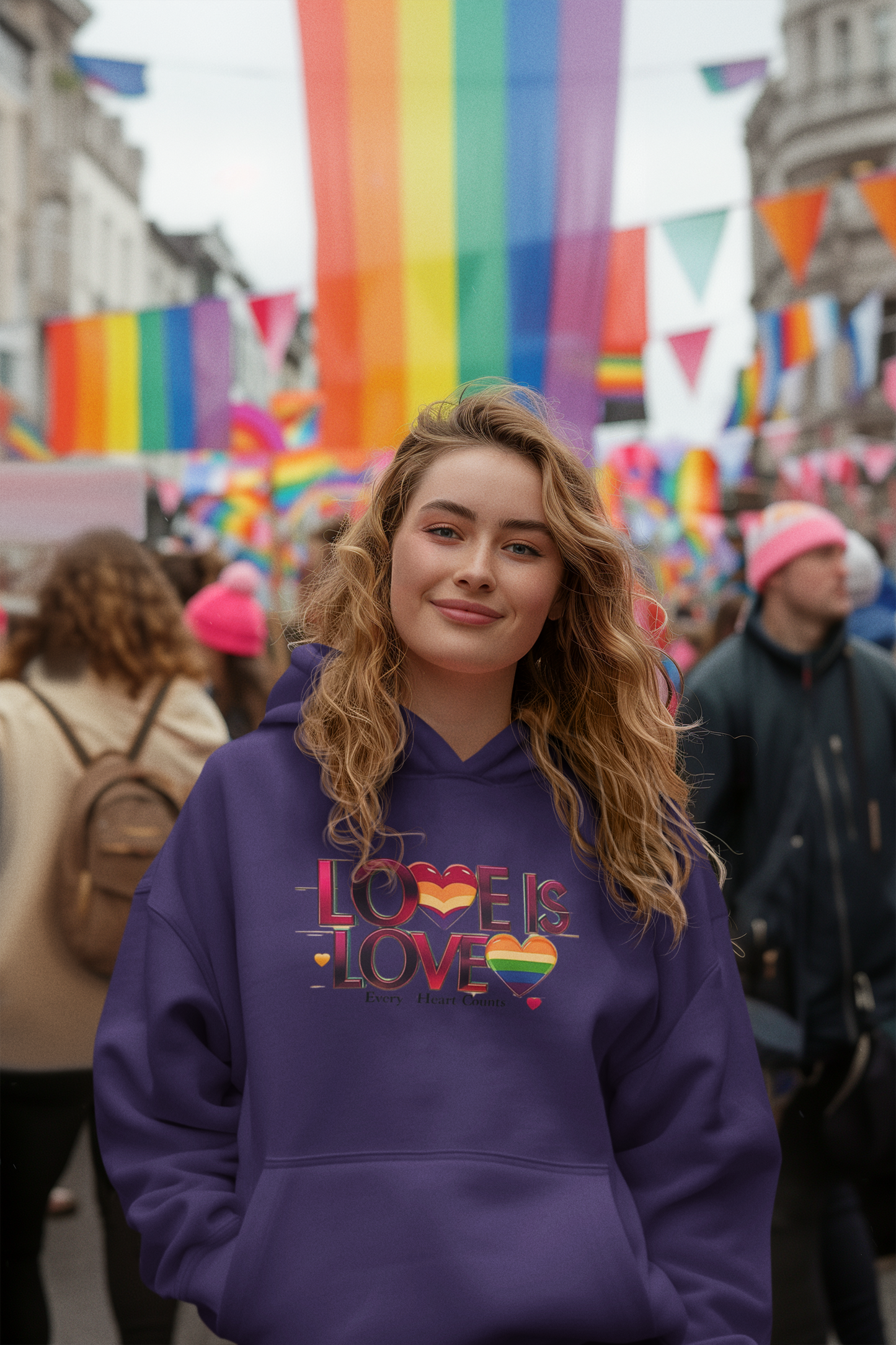 Pride Fleece Hoodie, Love is Love LGBTQ Apparel, Unisex Hoodie for Spring, Cozy Gift, Rainbow Heart Design, Warm Layer