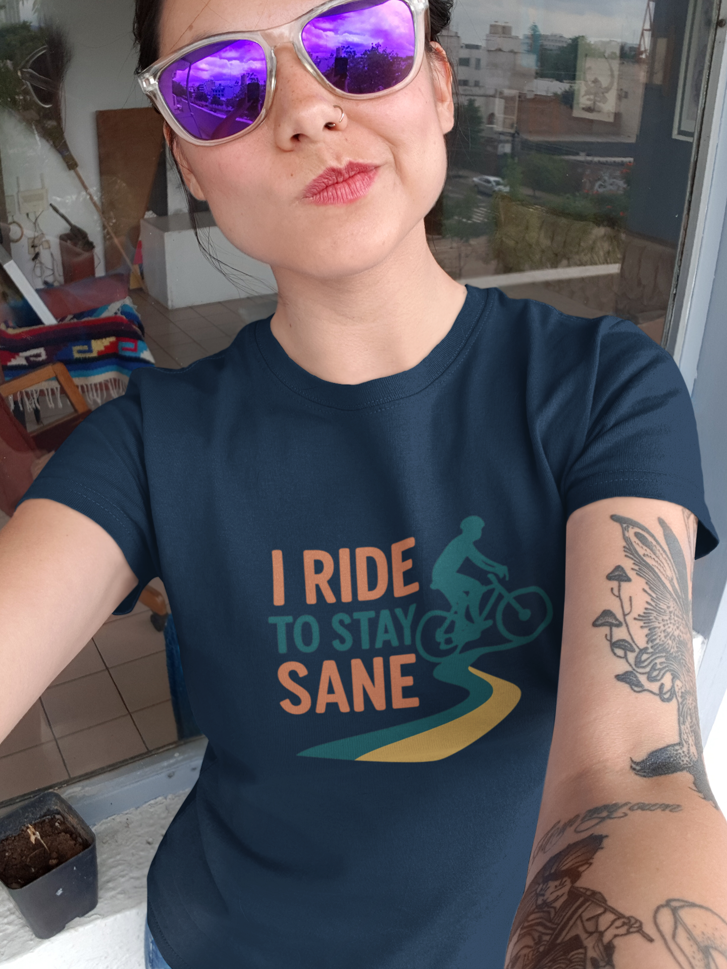 I Ride to Stay Sane" Cycling Tee, Bike Enthusiast Gift