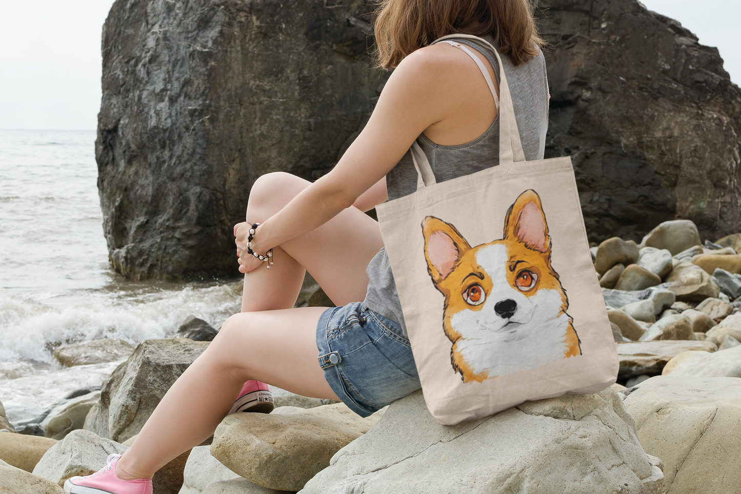 Cute Corgi Canvas Tote Bag | Durable Dog Lover Gift & Reusable Shopping Tote