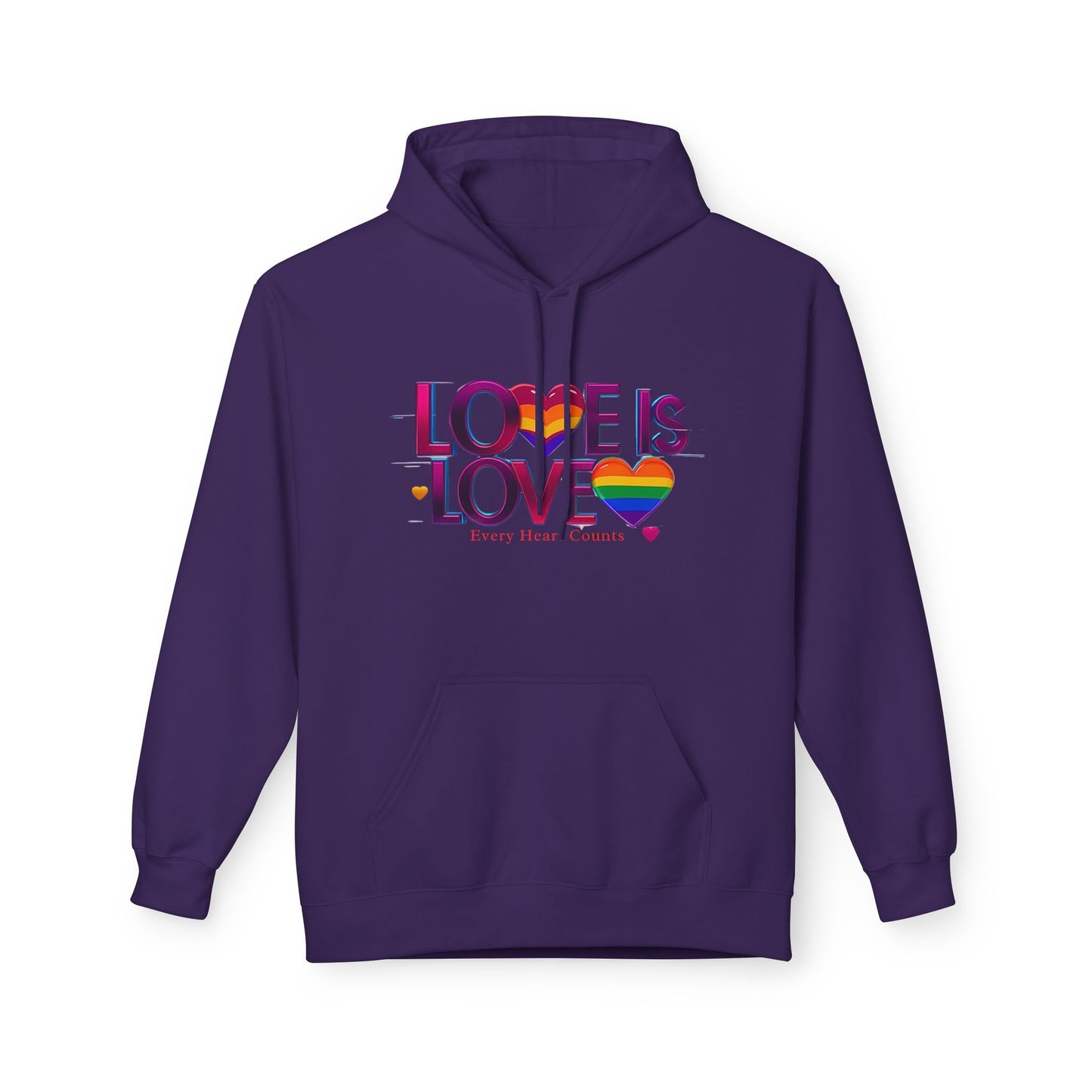 Pride Fleece Hoodie, Love is Love LGBTQ Apparel, Unisex Hoodie for Spring, Cozy Gift, Rainbow Heart Design, Warm Layer