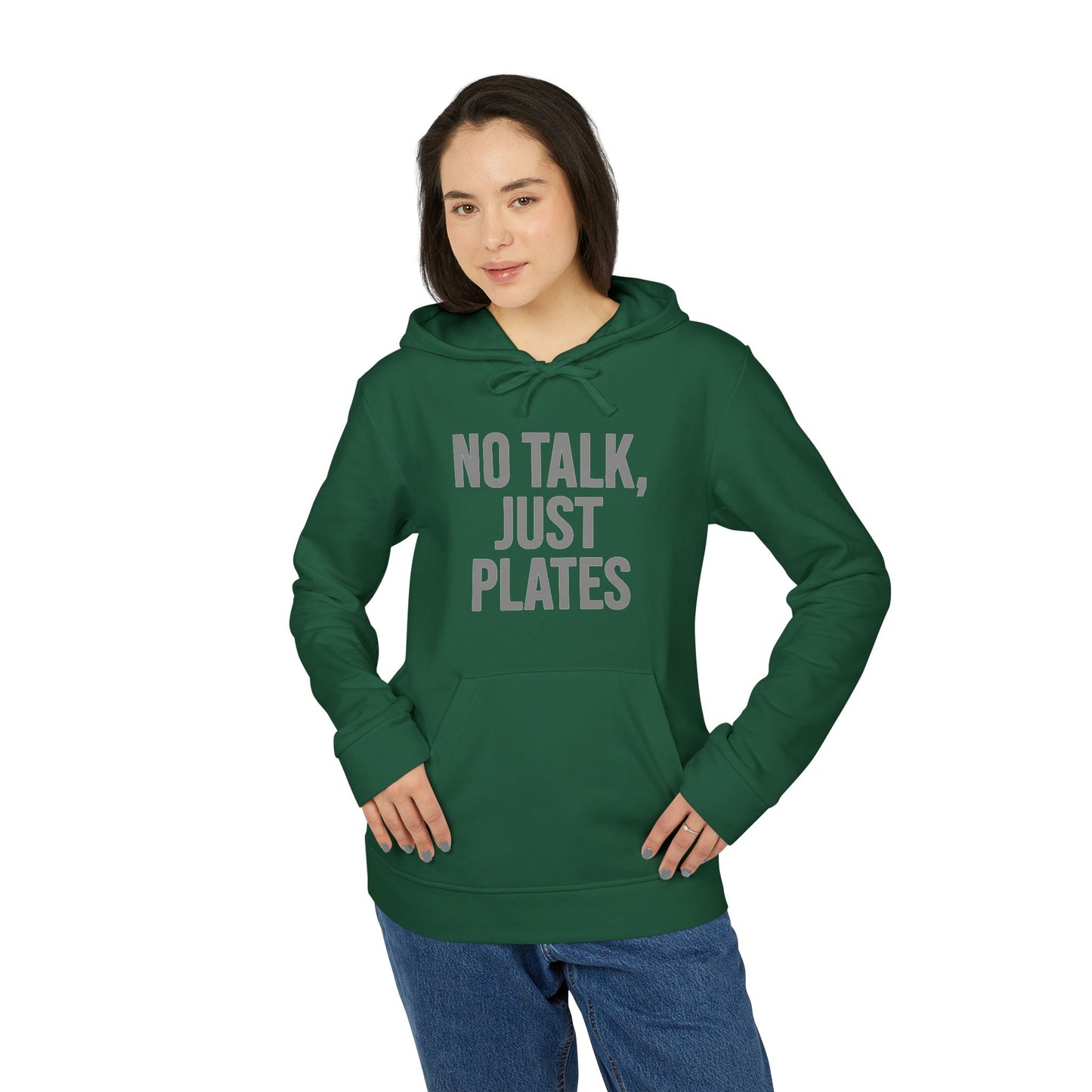Adidas Fleece Hoodie - No Talk, Just Plates | Sporty Casual Wear, Unisex Lounge Apparel, Gift for Food Lovers, Everyday Comfort