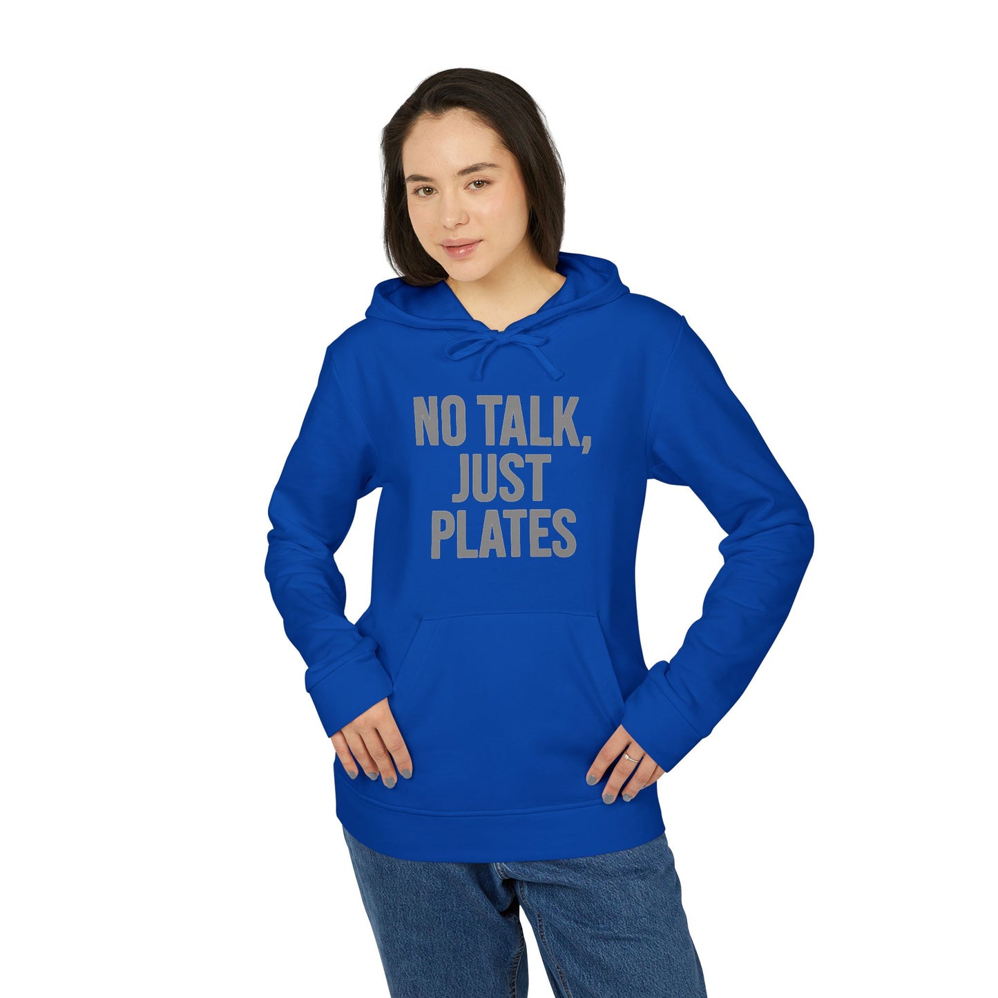 Adidas Fleece Hoodie - No Talk, Just Plates | Sporty Casual Wear, Unisex Lounge Apparel, Gift for Food Lovers, Everyday Comfort