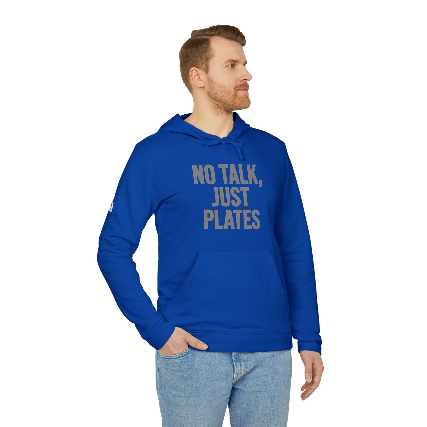 Adidas Fleece Hoodie - No Talk, Just Plates | Sporty Casual Wear, Unisex Lounge Apparel, Gift for Food Lovers, Everyday Comfort