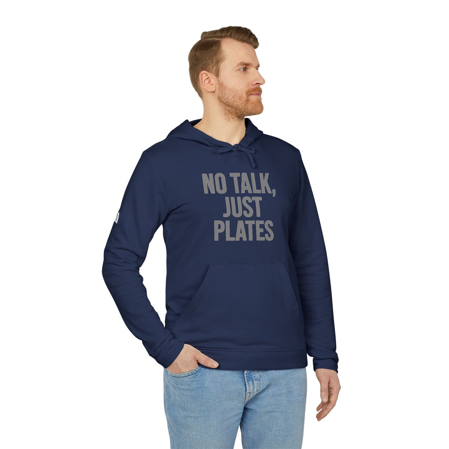 Adidas Fleece Hoodie - No Talk, Just Plates | Sporty Casual Wear, Unisex Lounge Apparel, Gift for Food Lovers, Everyday Comfort