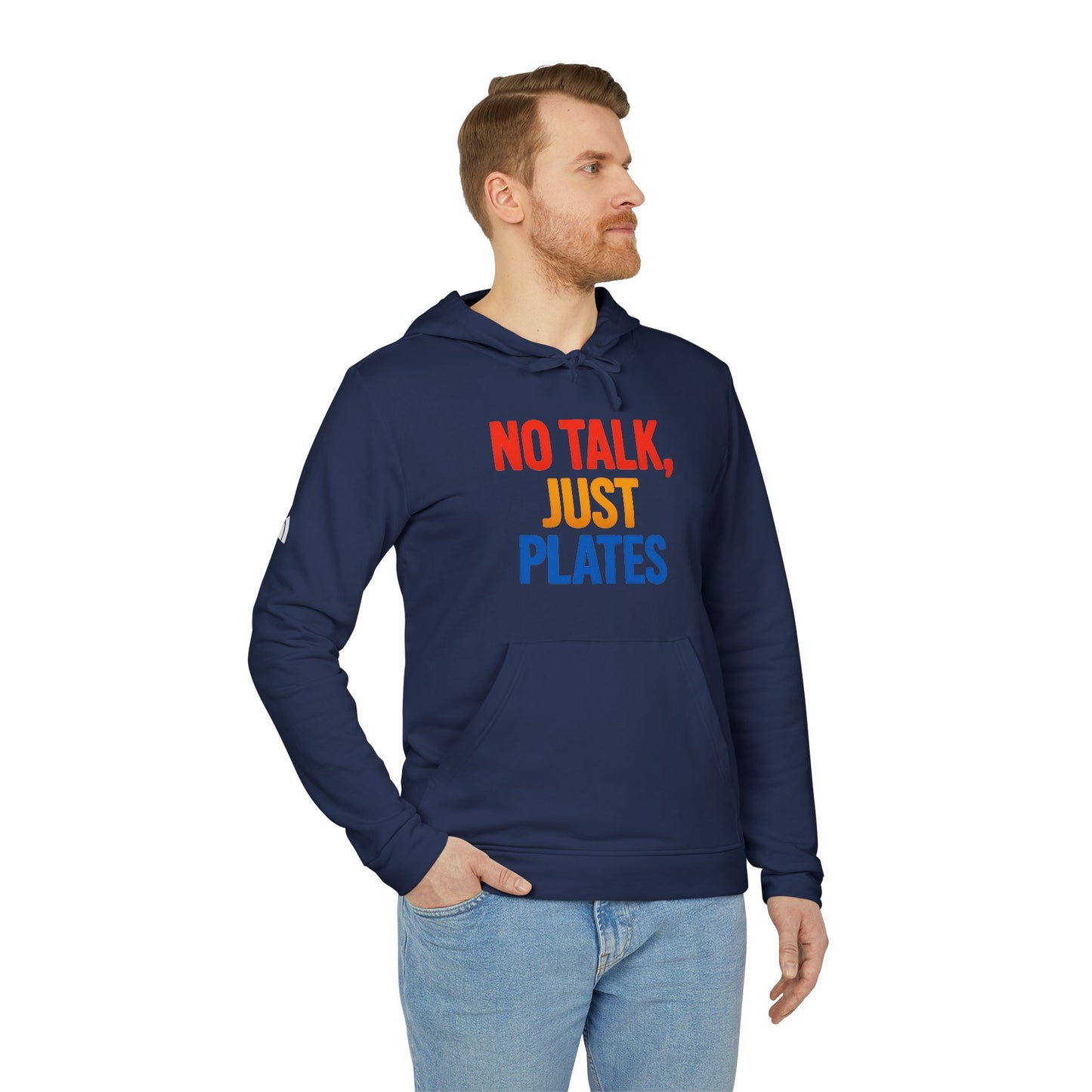 Adidas No Talk, Just Plates Hoodie - Unisex Fleece Sweatshirt for Food Lovers, Chef Gift, Casual Wear, Comfortable Fashion, Kitchen Humor