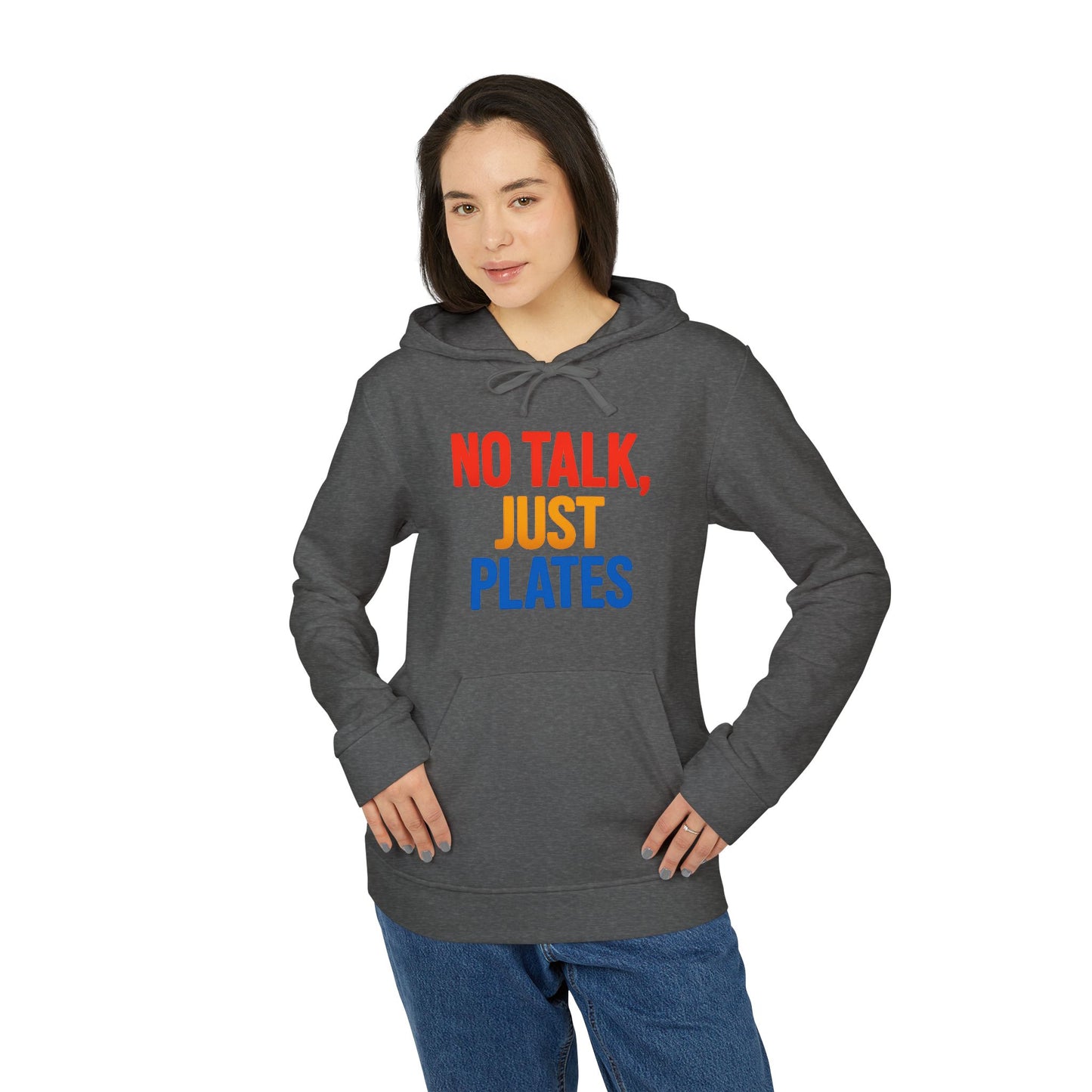 Adidas No Talk, Just Plates Hoodie - Unisex Fleece Sweatshirt for Food Lovers, Chef Gift, Casual Wear, Comfortable Fashion, Kitchen Humor