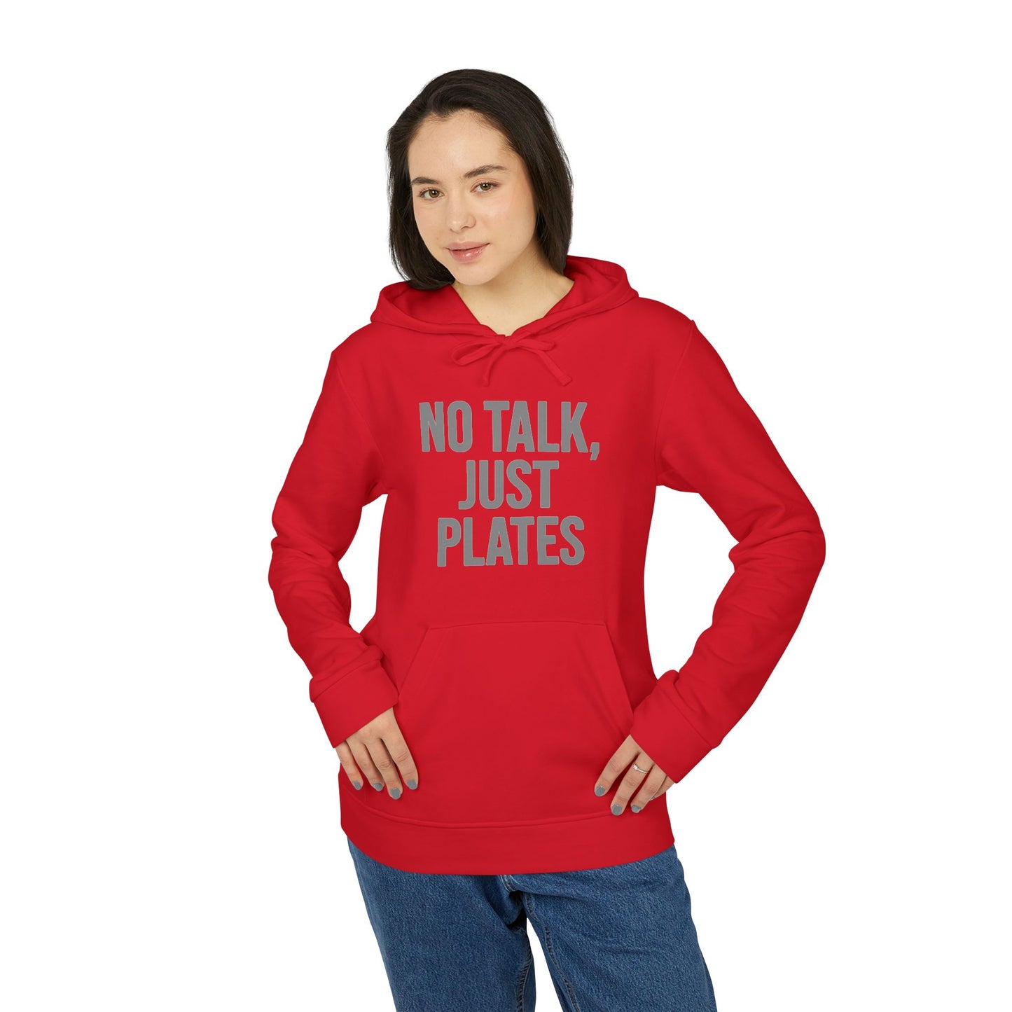 Adidas Fleece Hoodie - No Talk, Just Plates | Sporty Casual Wear, Unisex Lounge Apparel, Gift for Food Lovers, Everyday Comfort