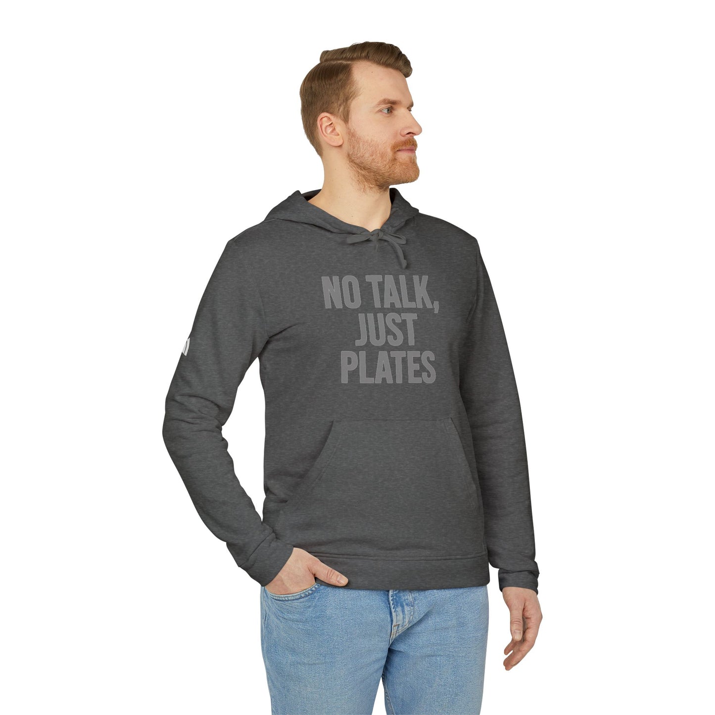 Adidas Fleece Hoodie - No Talk, Just Plates | Sporty Casual Wear, Unisex Lounge Apparel, Gift for Food Lovers, Everyday Comfort