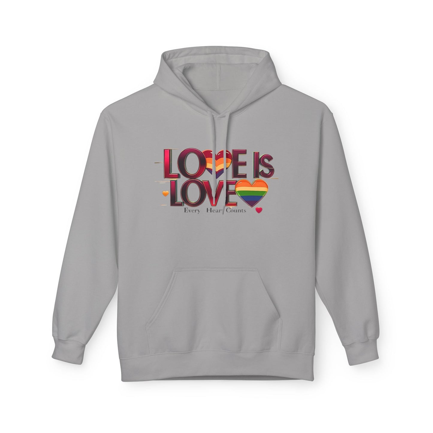 Love is Love Fleece Hoodie, Unisex LGBTQ Pride Apparel, Cozy Casual Wear, Gift for Him or Her, Rainbow Heart Design
