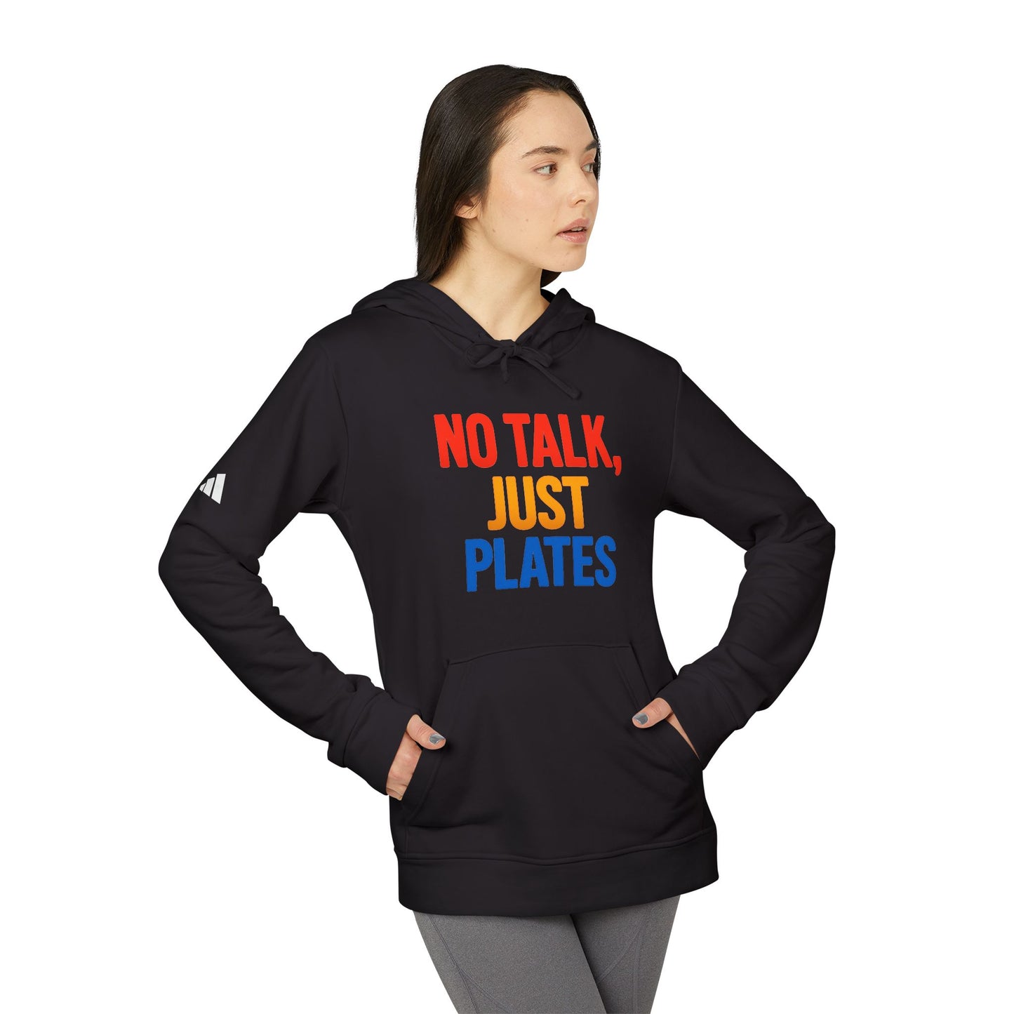 Adidas No Talk, Just Plates Hoodie - Unisex Fleece Sweatshirt for Food Lovers, Chef Gift, Casual Wear, Comfortable Fashion, Kitchen Humor