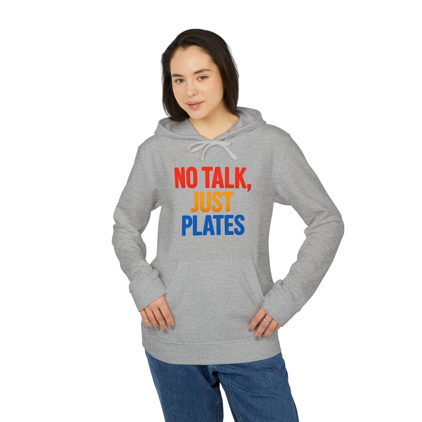 Adidas No Talk, Just Plates Hoodie - Unisex Fleece Sweatshirt for Food Lovers, Chef Gift, Casual Wear, Comfortable Fashion, Kitchen Humor