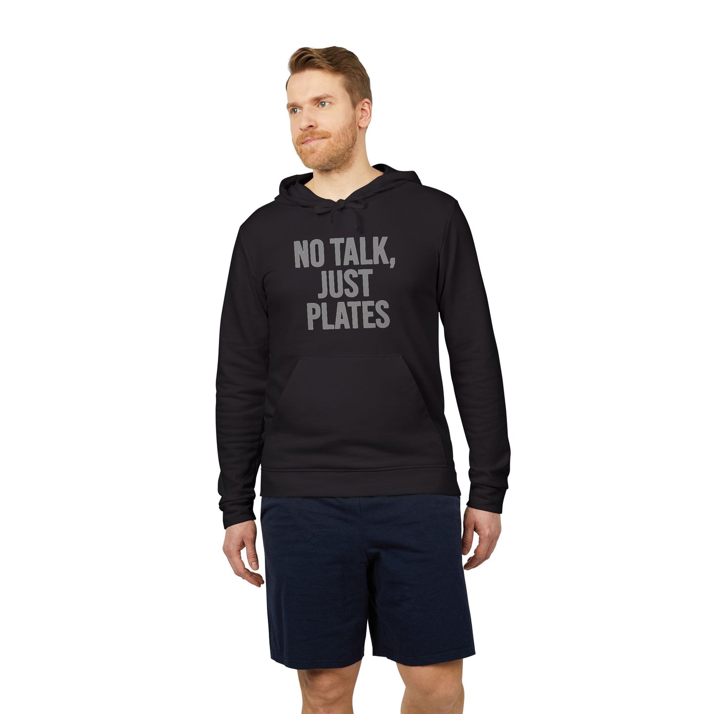 Adidas Fleece Hoodie - No Talk, Just Plates | Sporty Casual Wear, Unisex Lounge Apparel, Gift for Food Lovers, Everyday Comfort