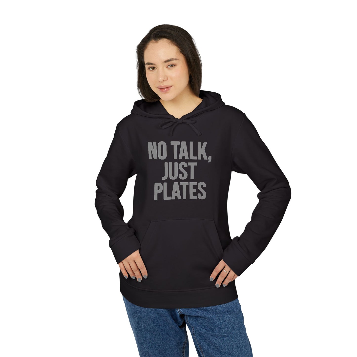 Adidas Fleece Hoodie - No Talk, Just Plates | Sporty Casual Wear, Unisex Lounge Apparel, Gift for Food Lovers, Everyday Comfort