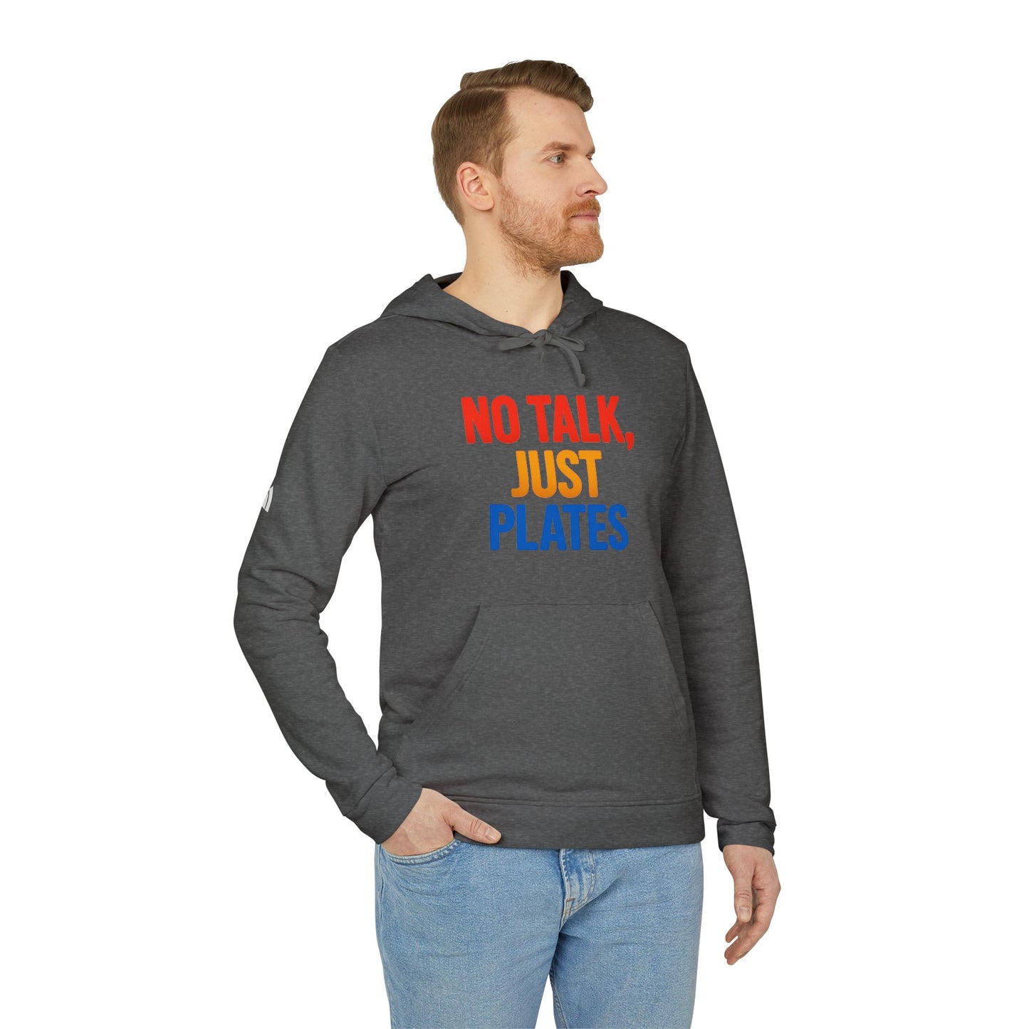 Adidas No Talk, Just Plates Hoodie - Unisex Fleece Sweatshirt for Food Lovers, Chef Gift, Casual Wear, Comfortable Fashion, Kitchen Humor