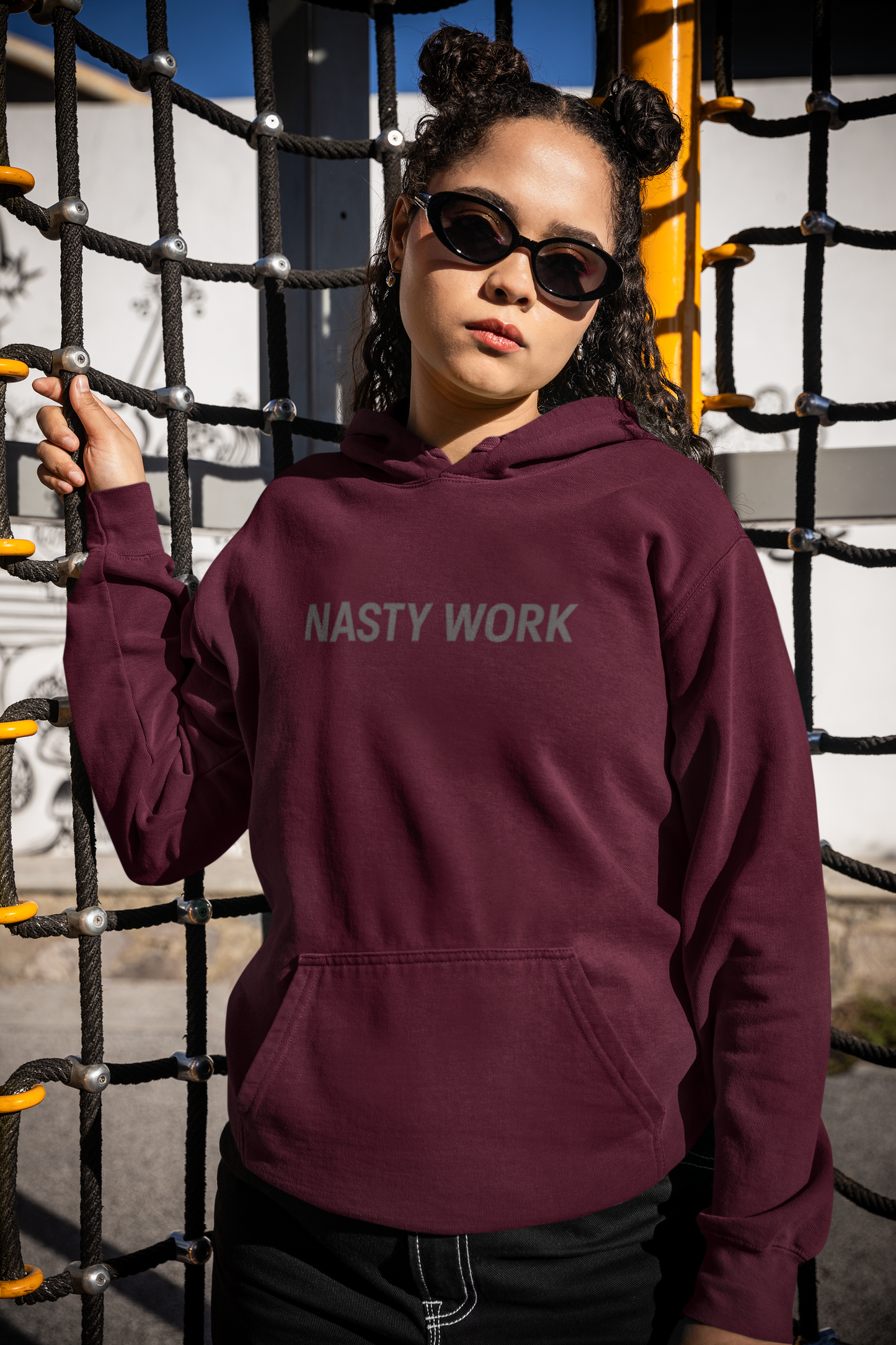 Nasty Work Embroidered Hoodie | Unisex Motivational Sweatshirt, Heavy Blend Gym Gift