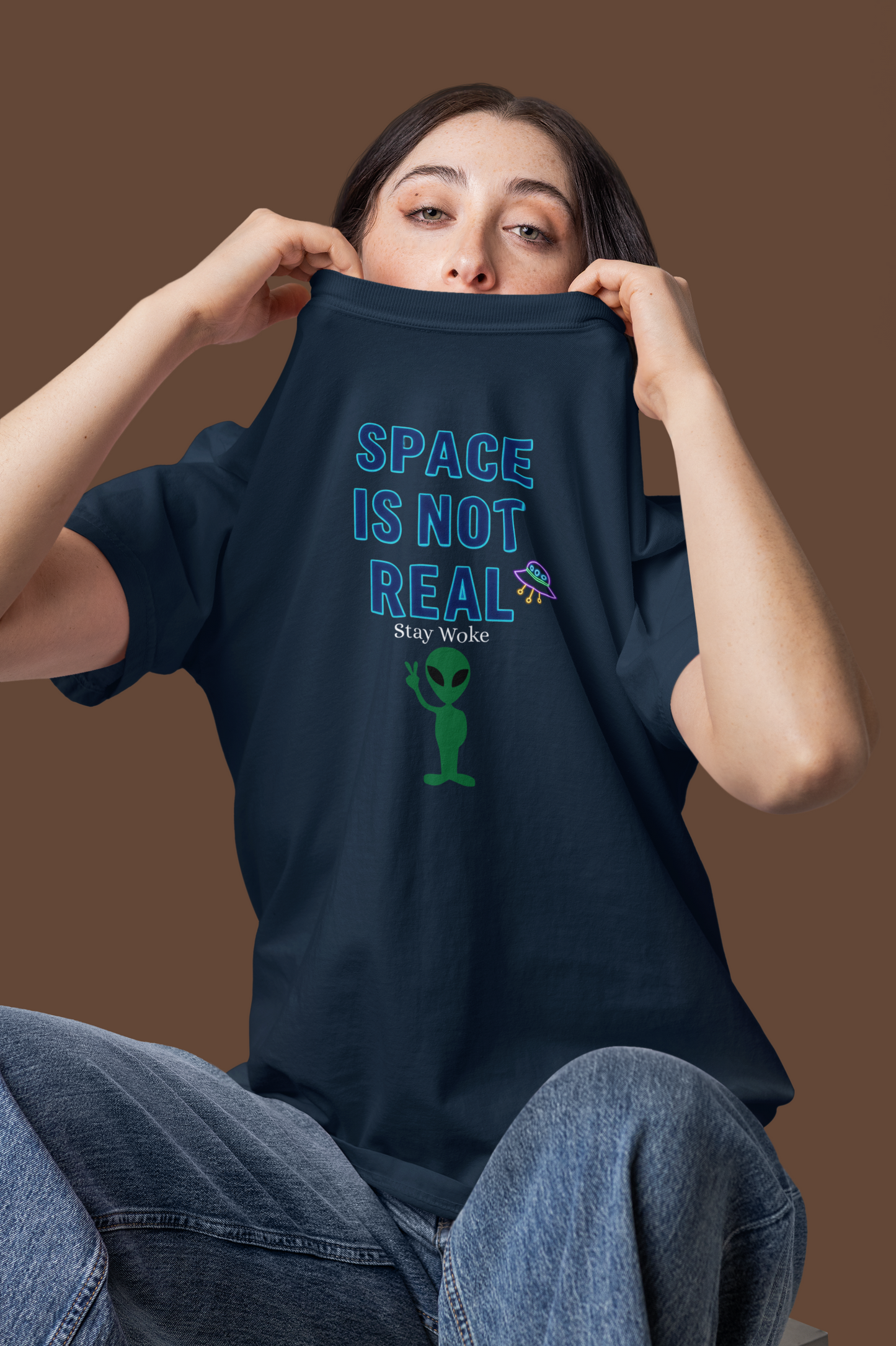 Funny Alien Graphic Tee - 'Space Is Not Real' Unisex Short Sleeve Shirt