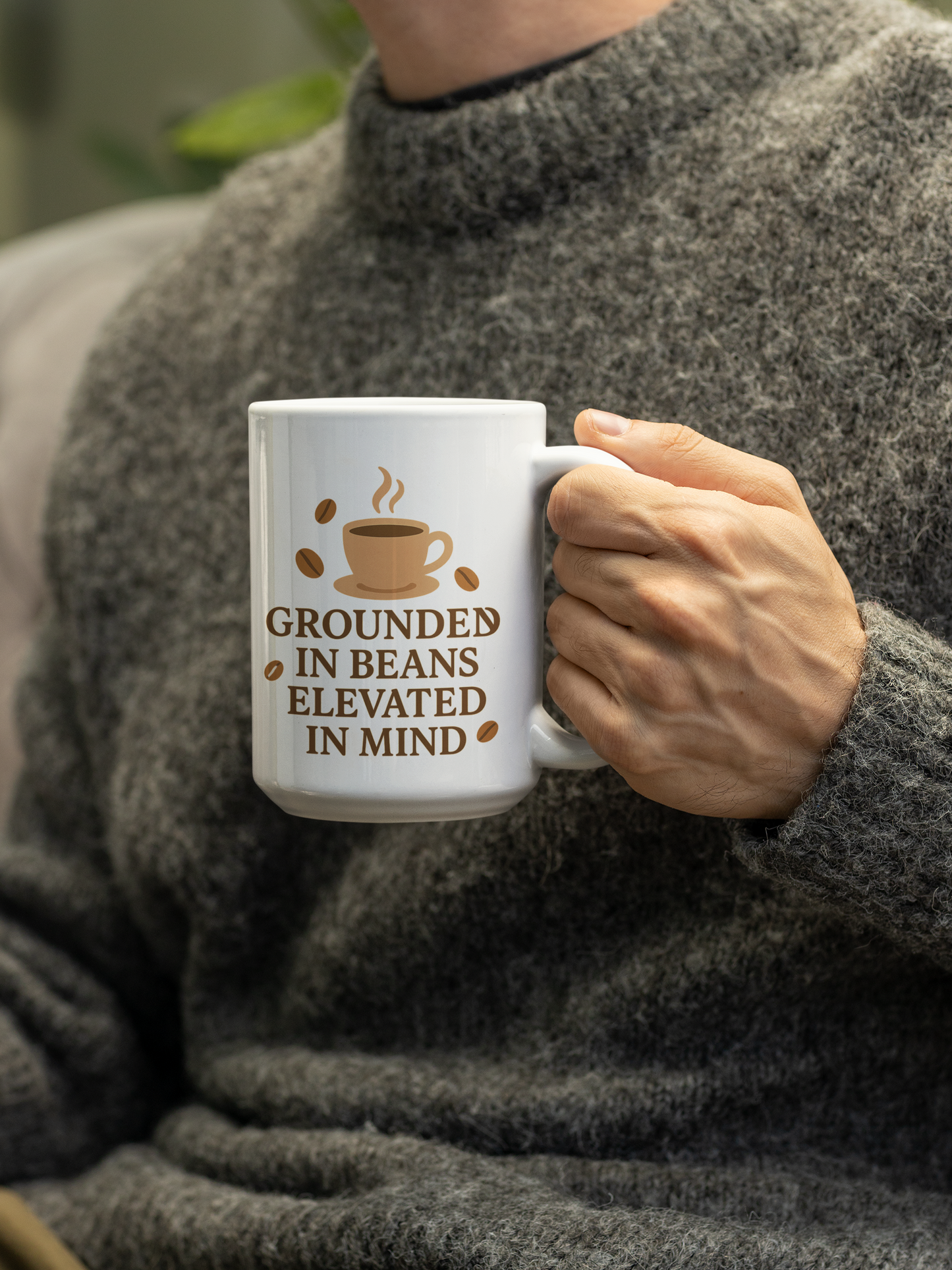 "Grounded in Beans, Elevated in Mind" Mug | Inspirational Coffee Lover Gift, Motivational Teacher Mug