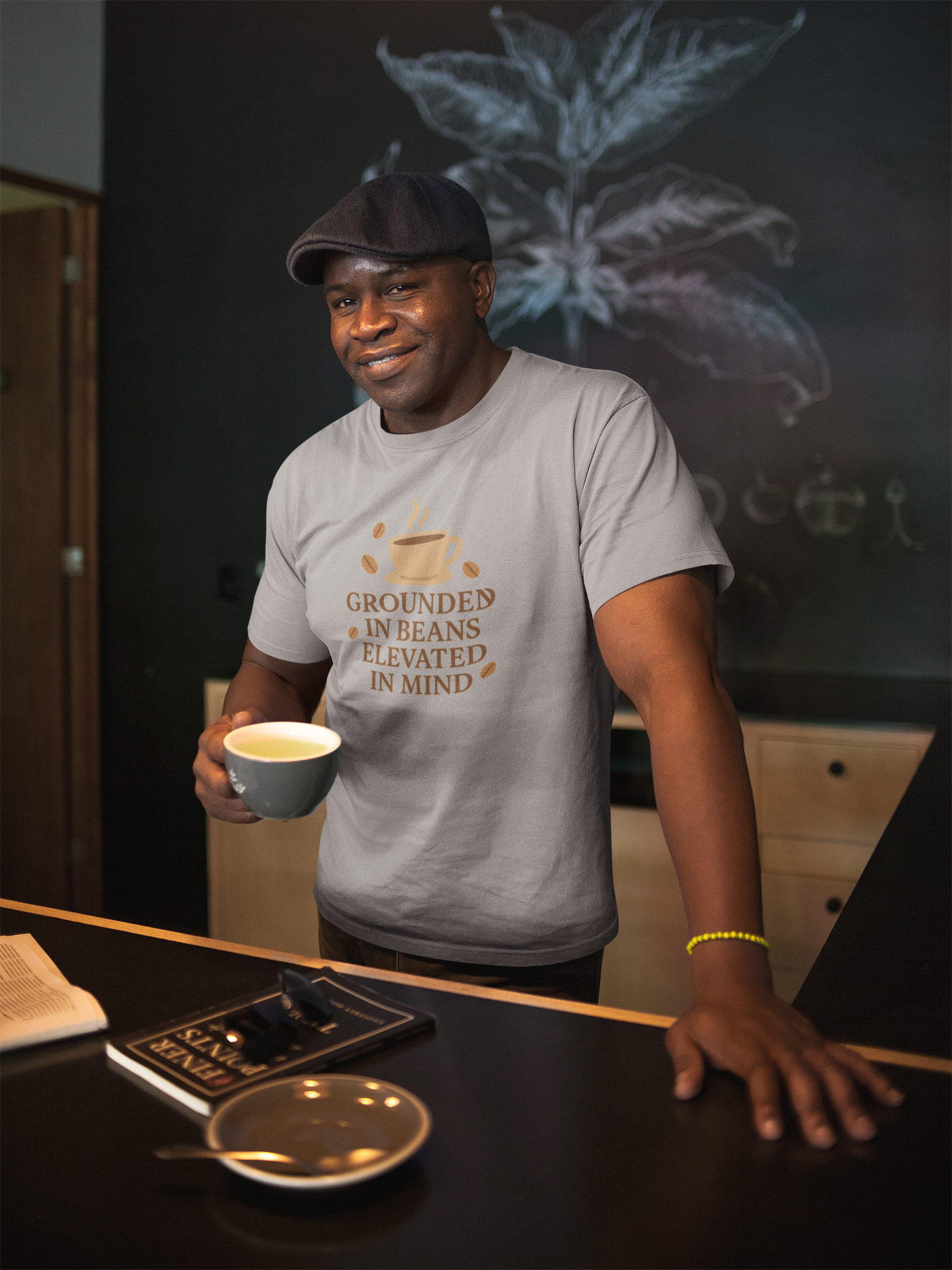 Coffee Grounded In Beans Elevated In Mind T-Shirt | Coffee Lover Gift