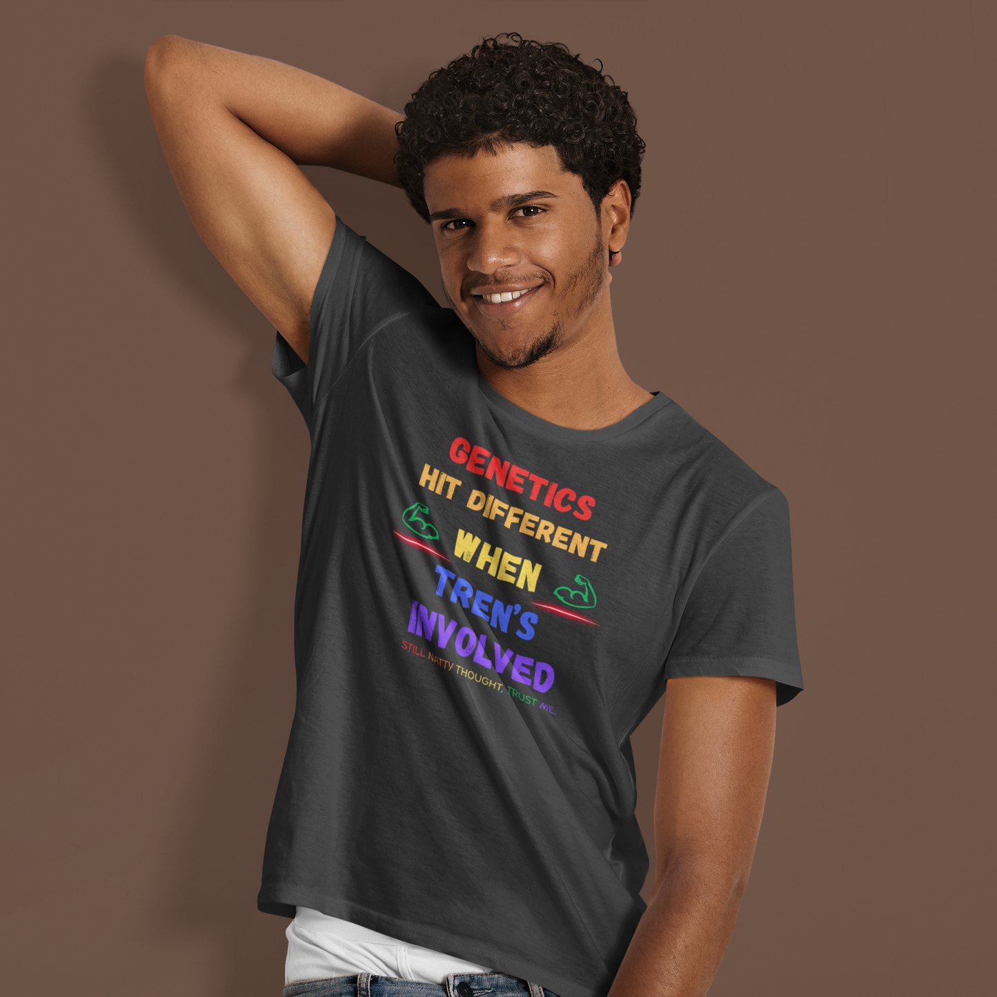 Funny Fitness Tee - 'Genetics Hit Different When Tren's Involved'